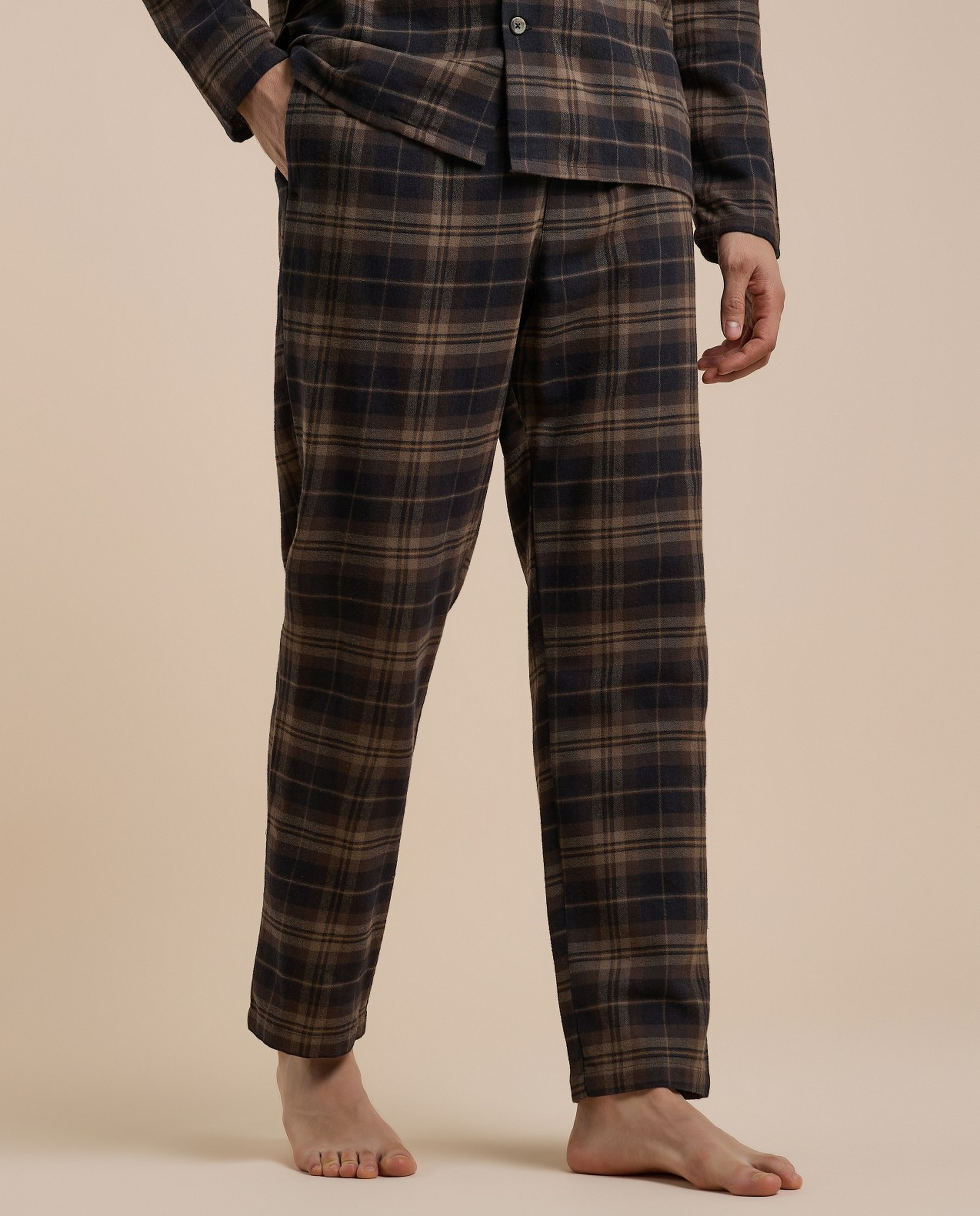 Plaid Lapel Collar Pyjama Set