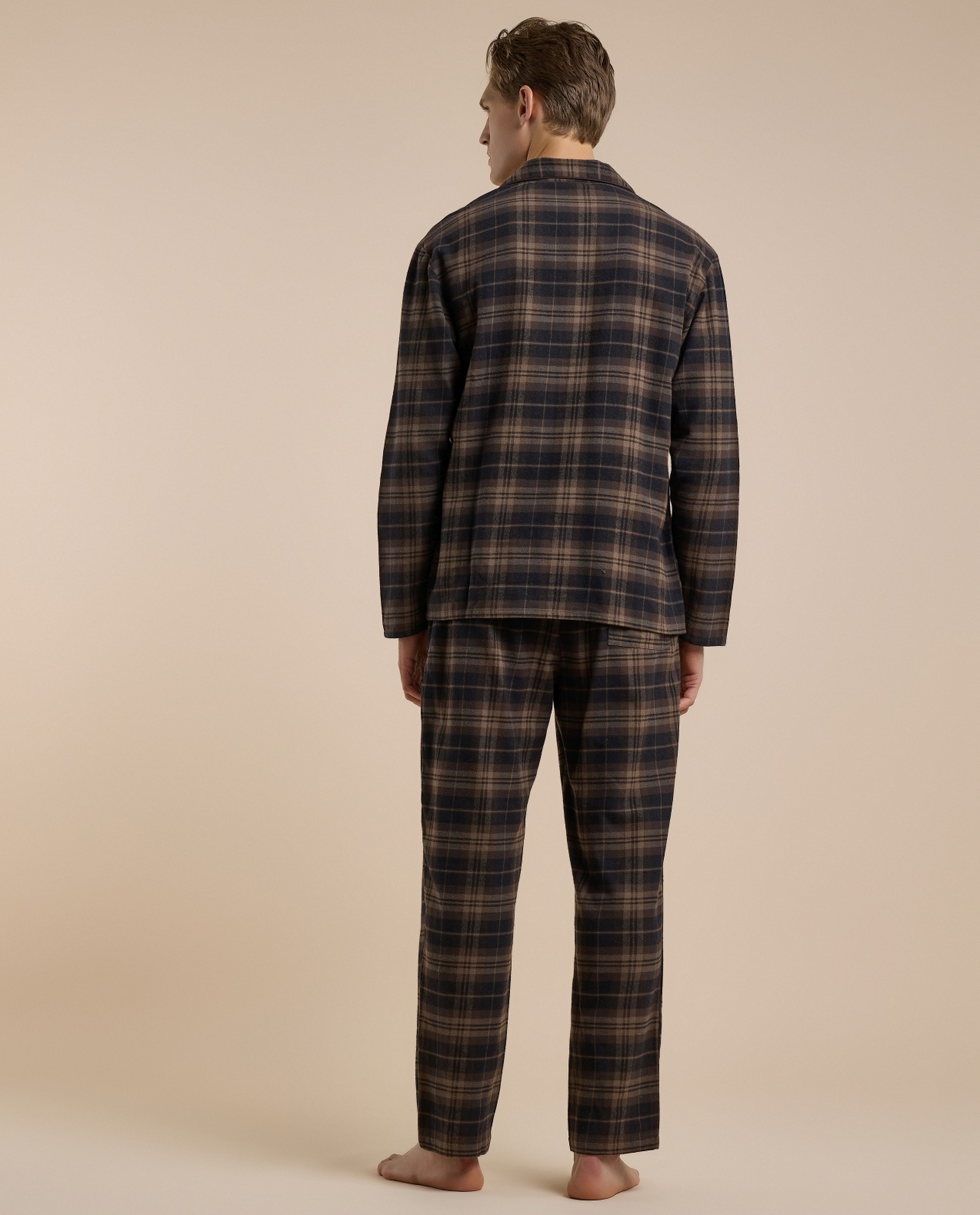 Plaid Lapel Collar Pyjama Set