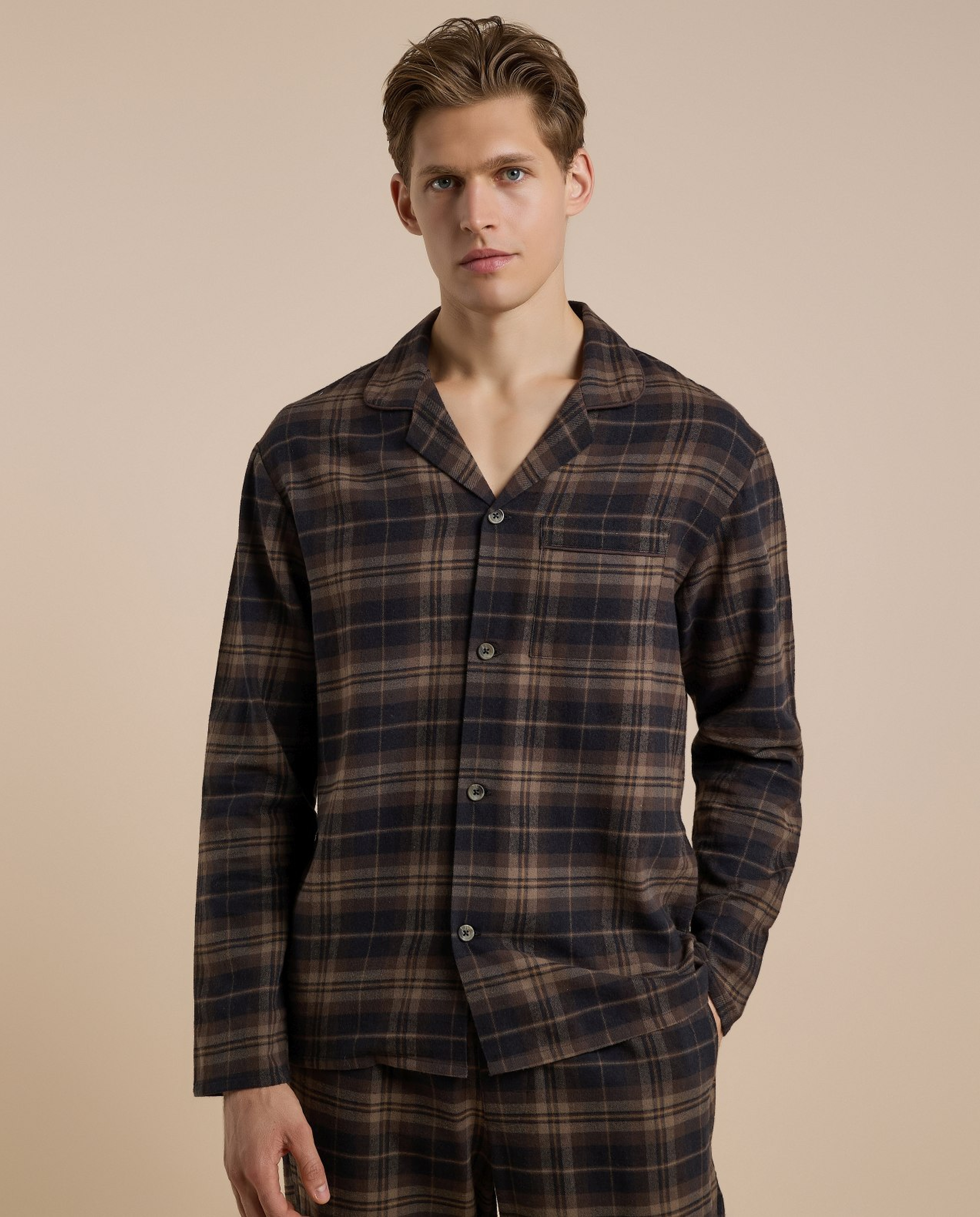 Plaid Lapel Collar Pyjama Set