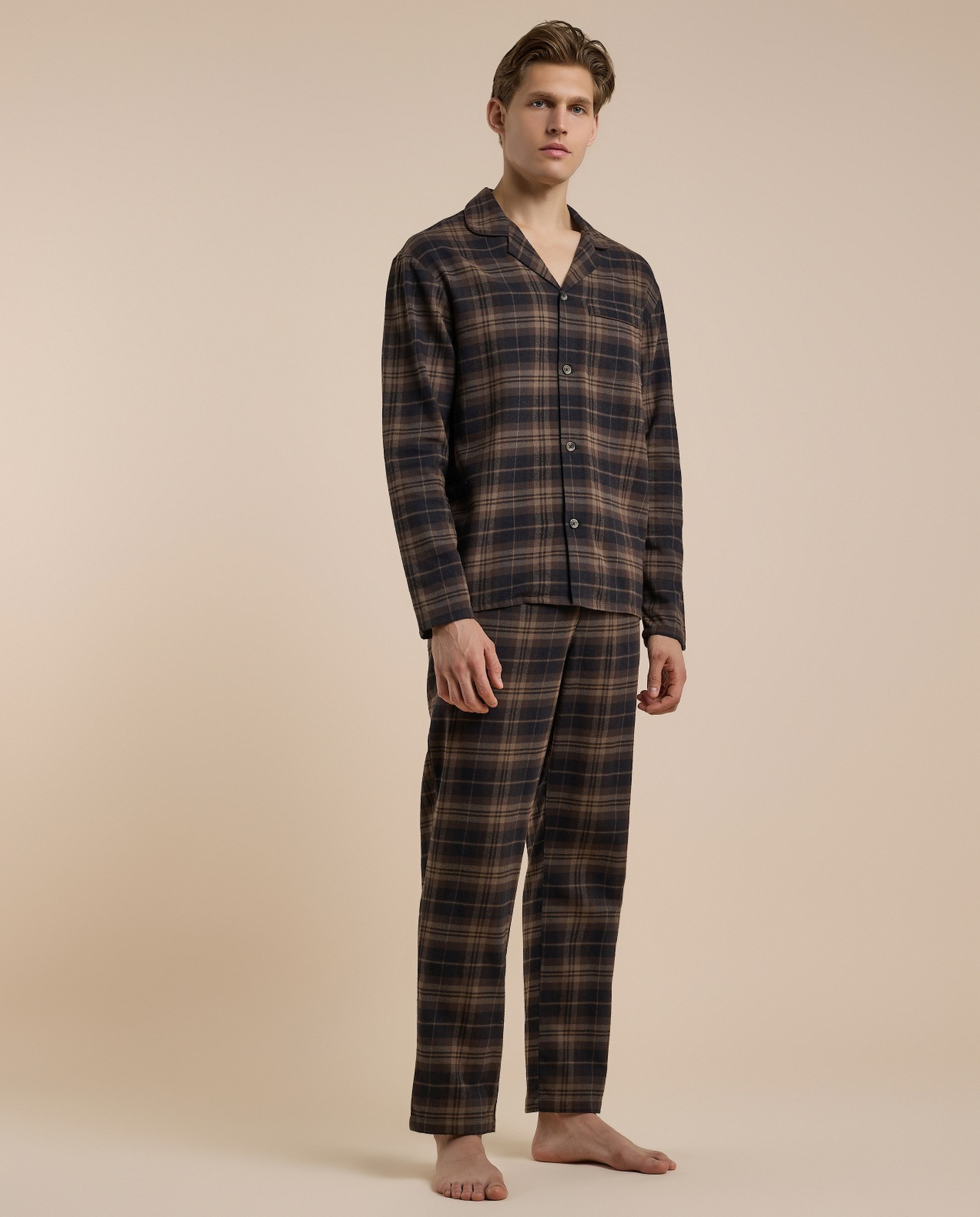 Plaid Lapel Collar Pyjama Set