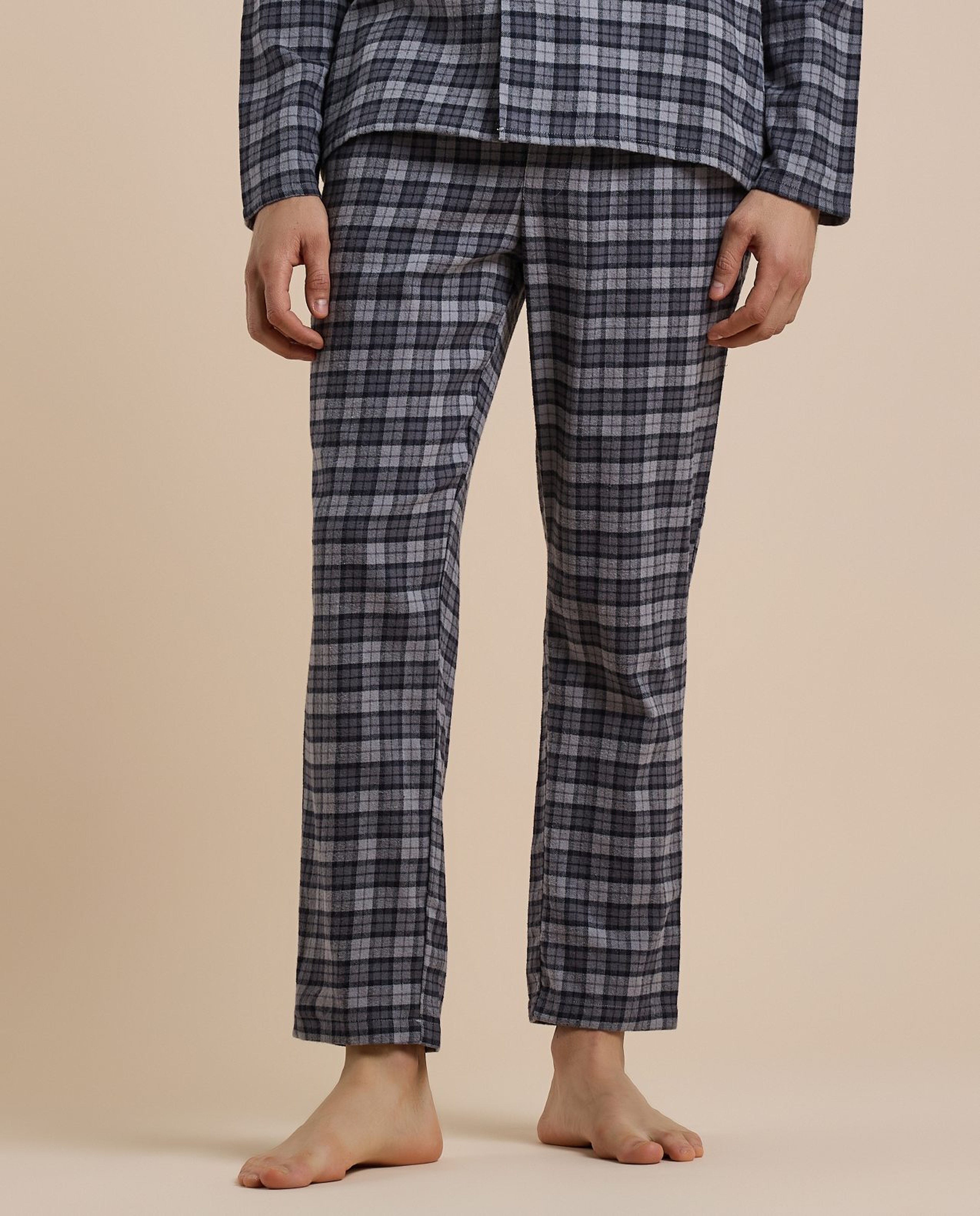 Plaid Lapel Collar Pyjama Set