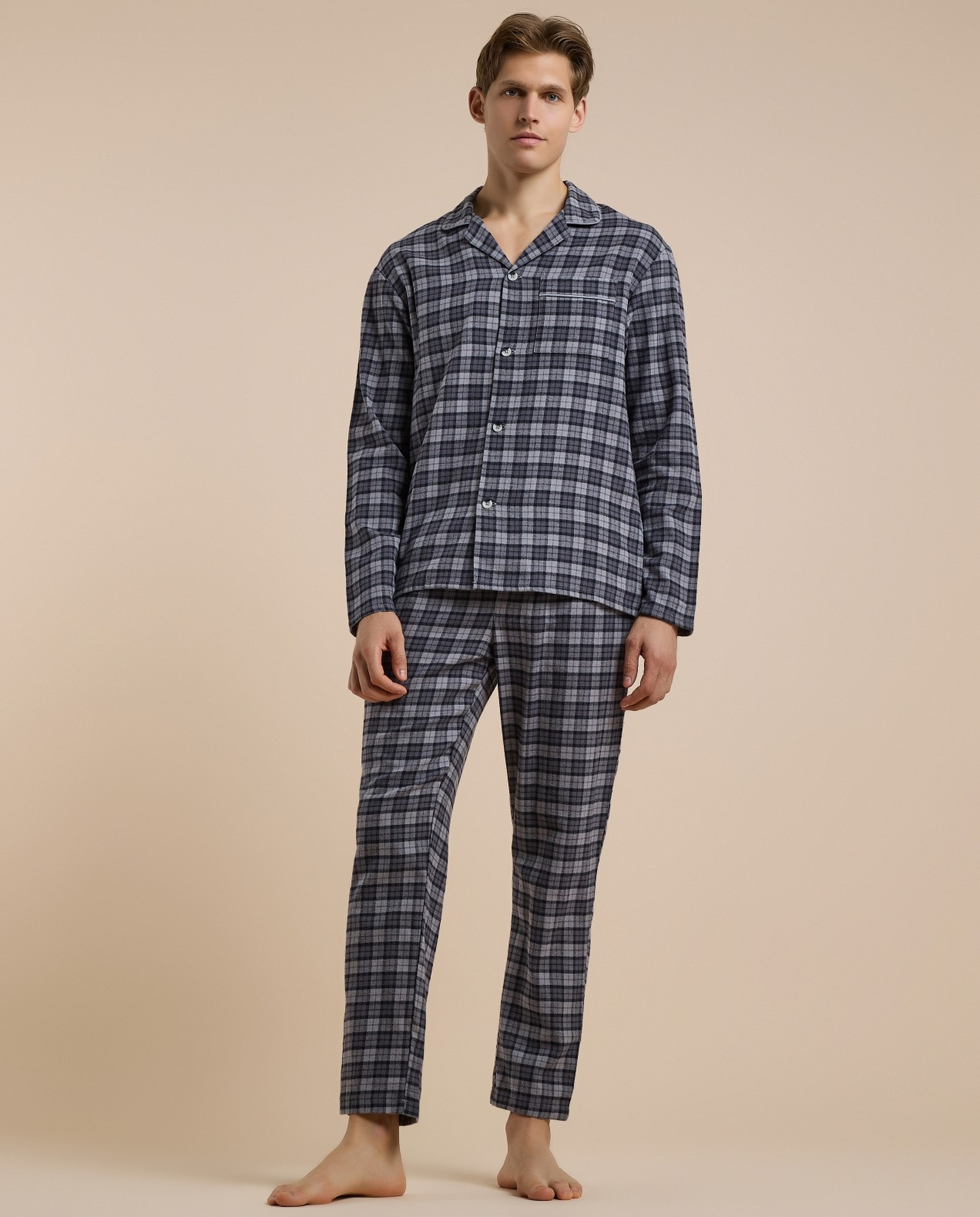 Plaid Lapel Collar Pyjama Set