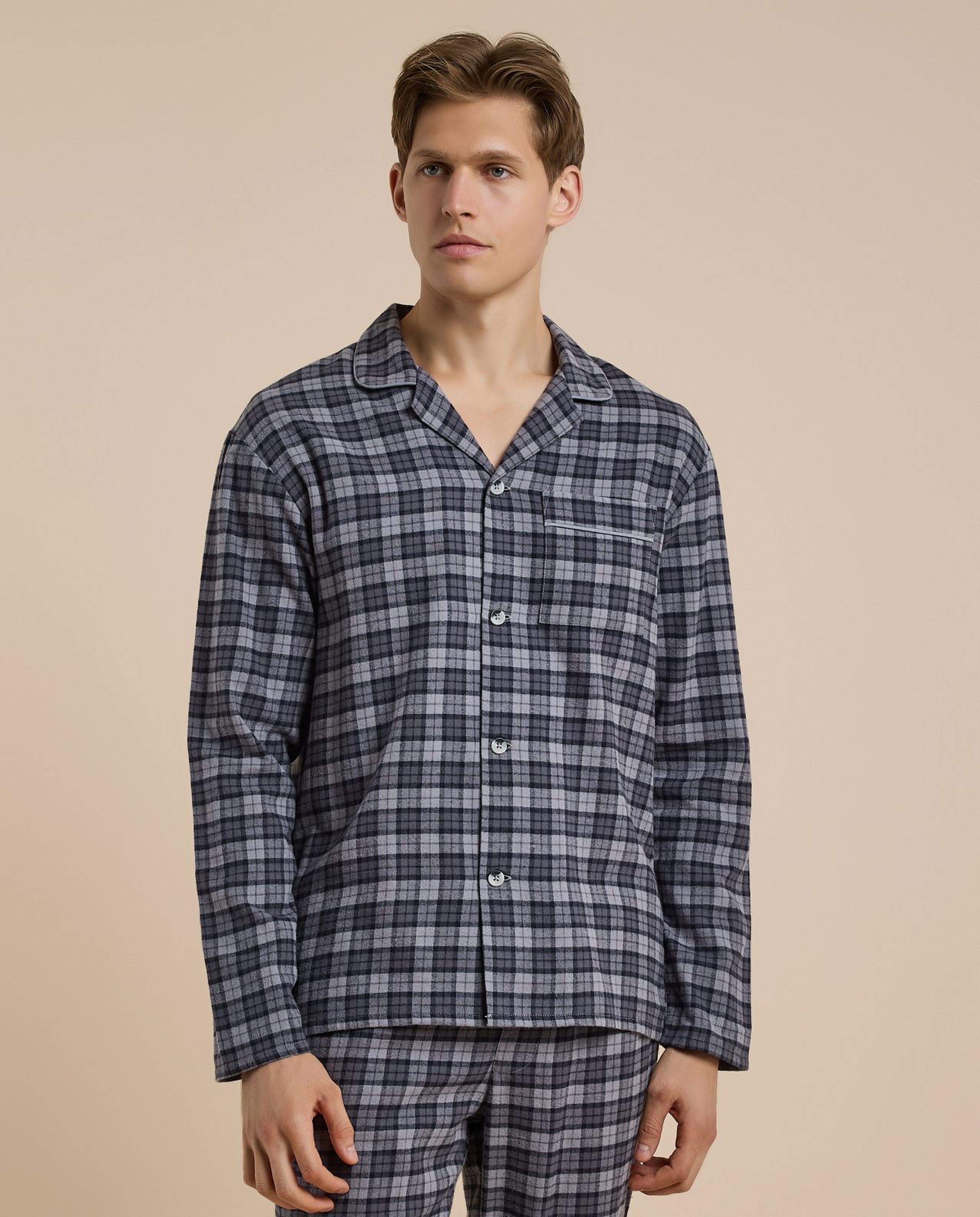 Plaid Lapel Collar Pyjama Set