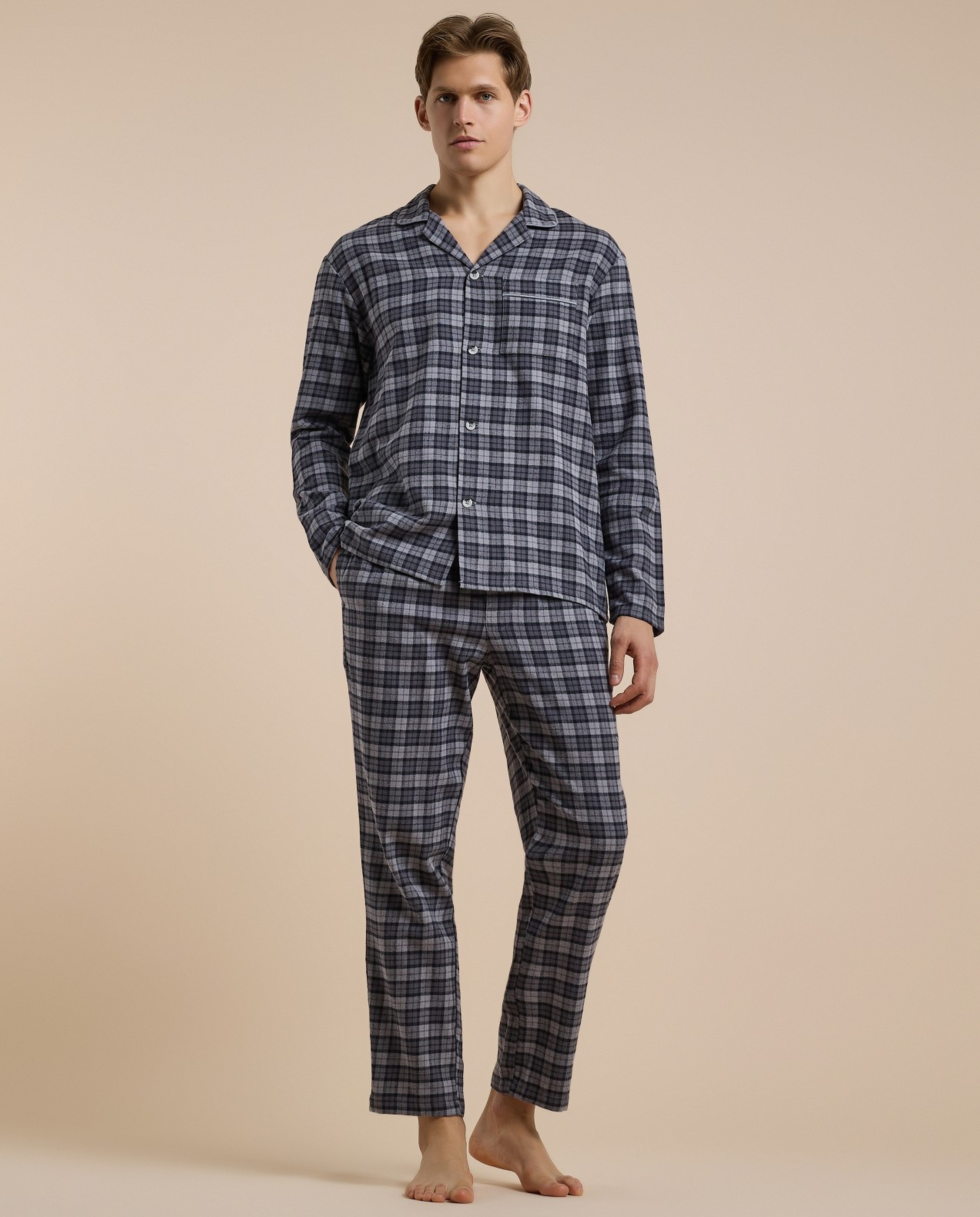 Plaid Lapel Collar Pyjama Set