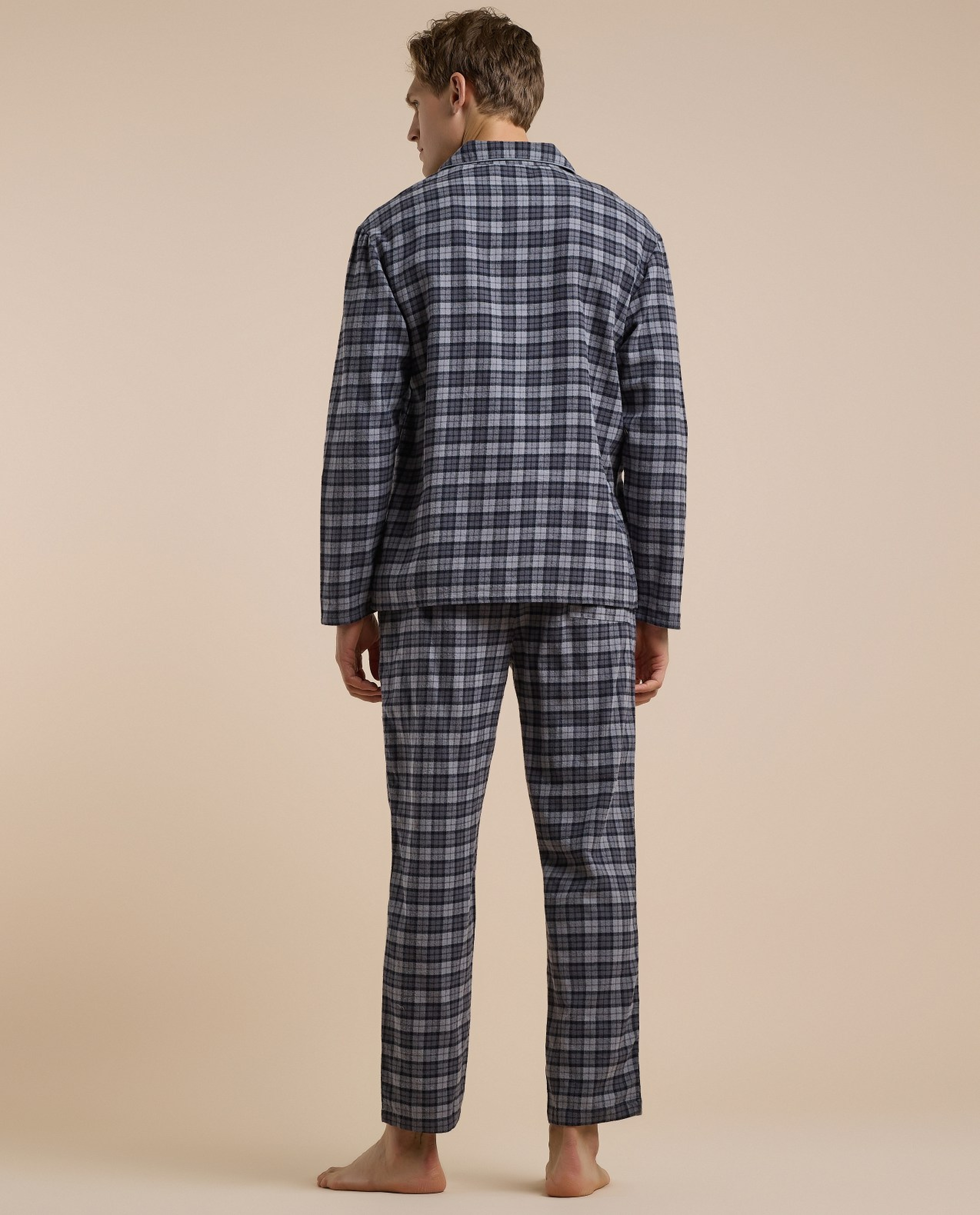 Plaid Lapel Collar Pyjama Set