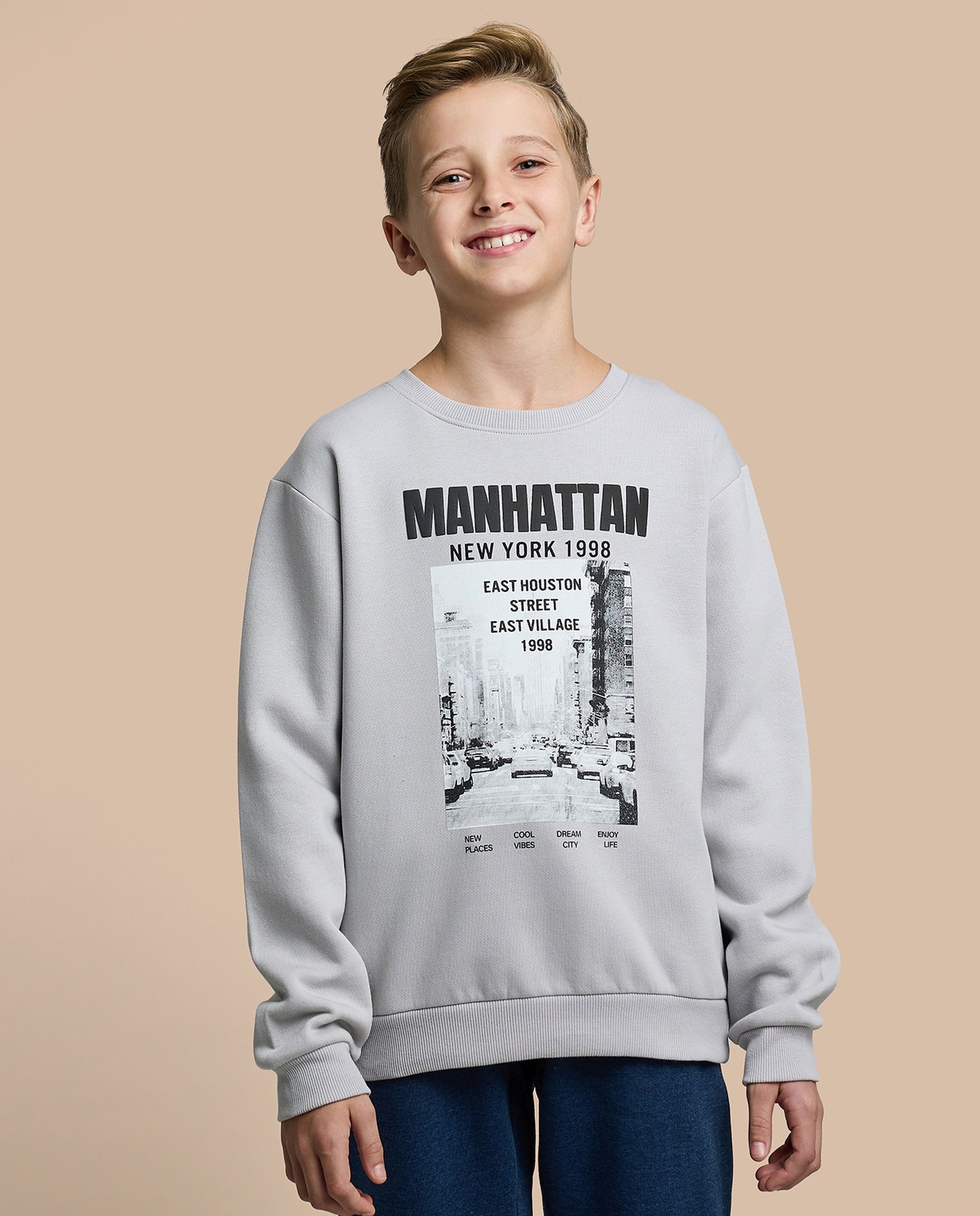 Printed Sweatshirt with Crew Neck and Long Sleeves