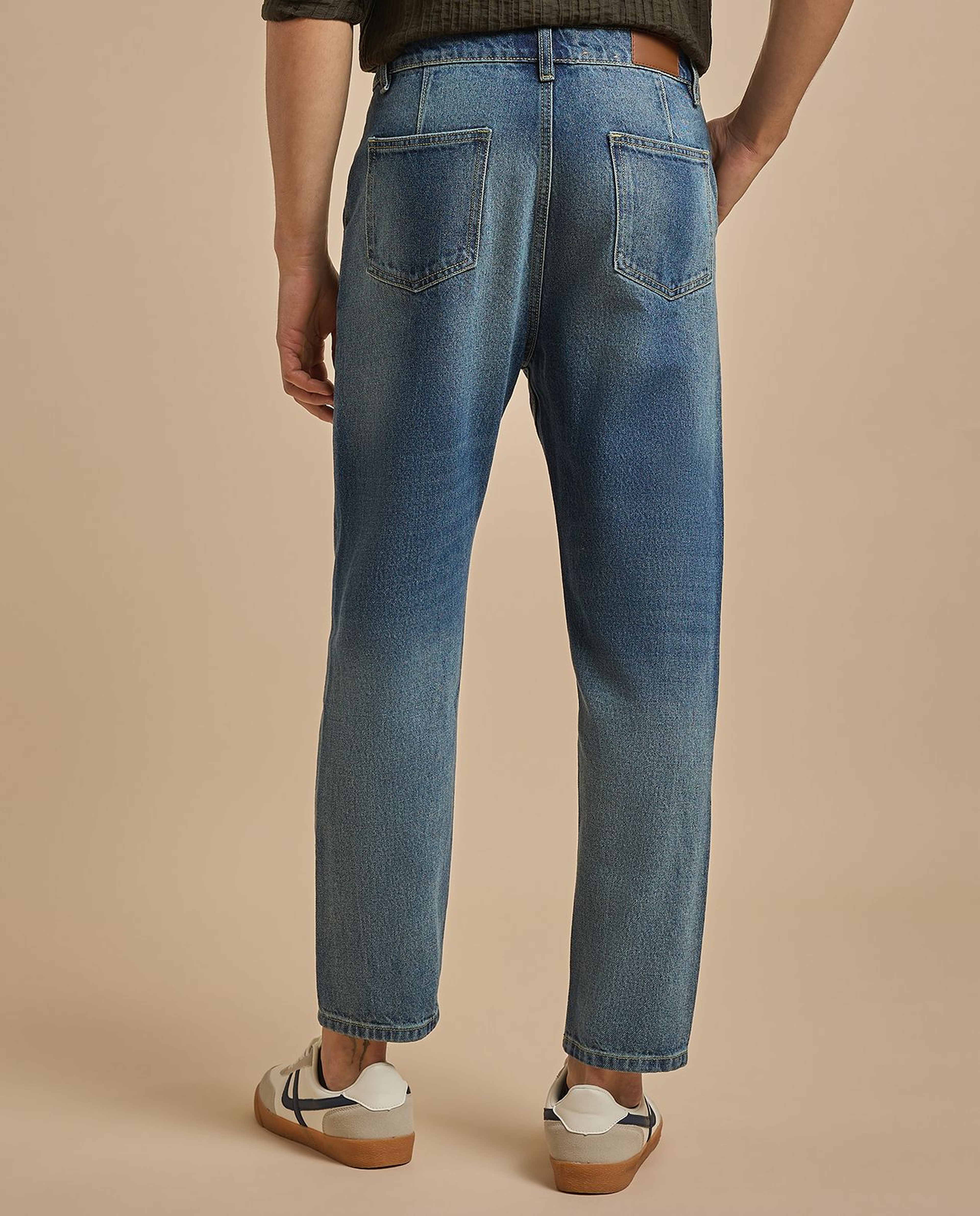 Faded Relaxed Fit Jeans with Button Closure