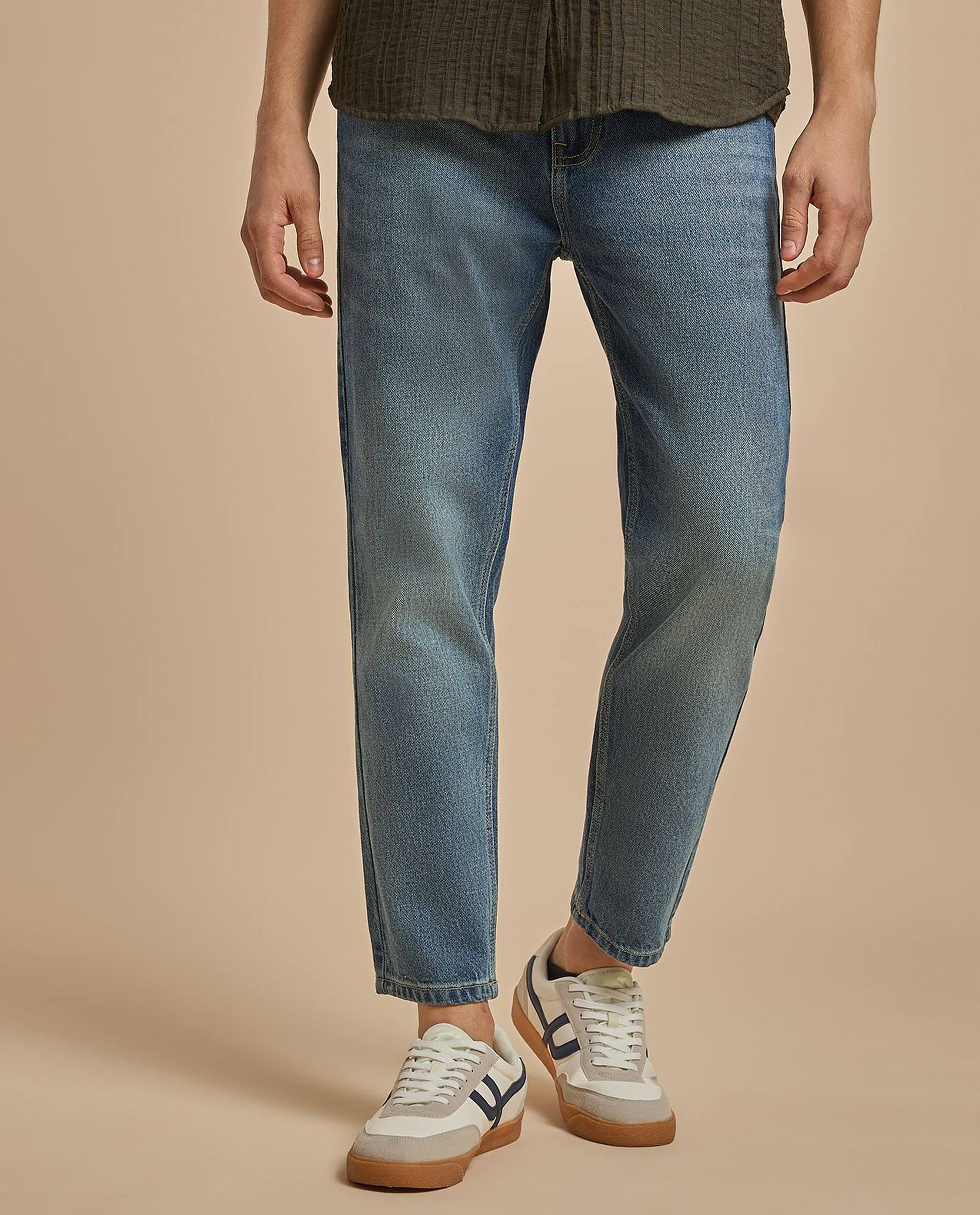 Faded Relaxed Fit Jeans with Button Closure
