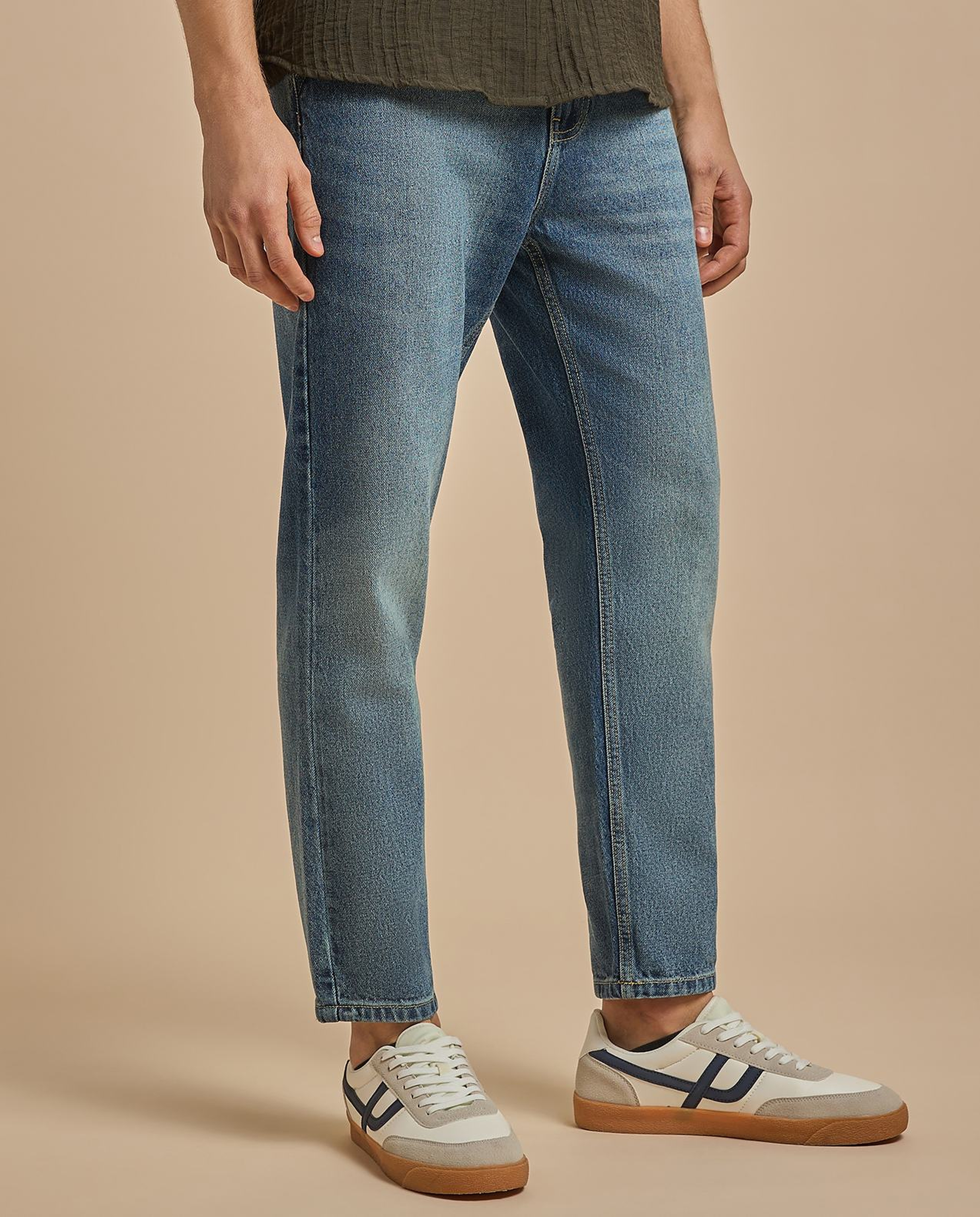 Faded Relaxed Fit Jeans with Button Closure