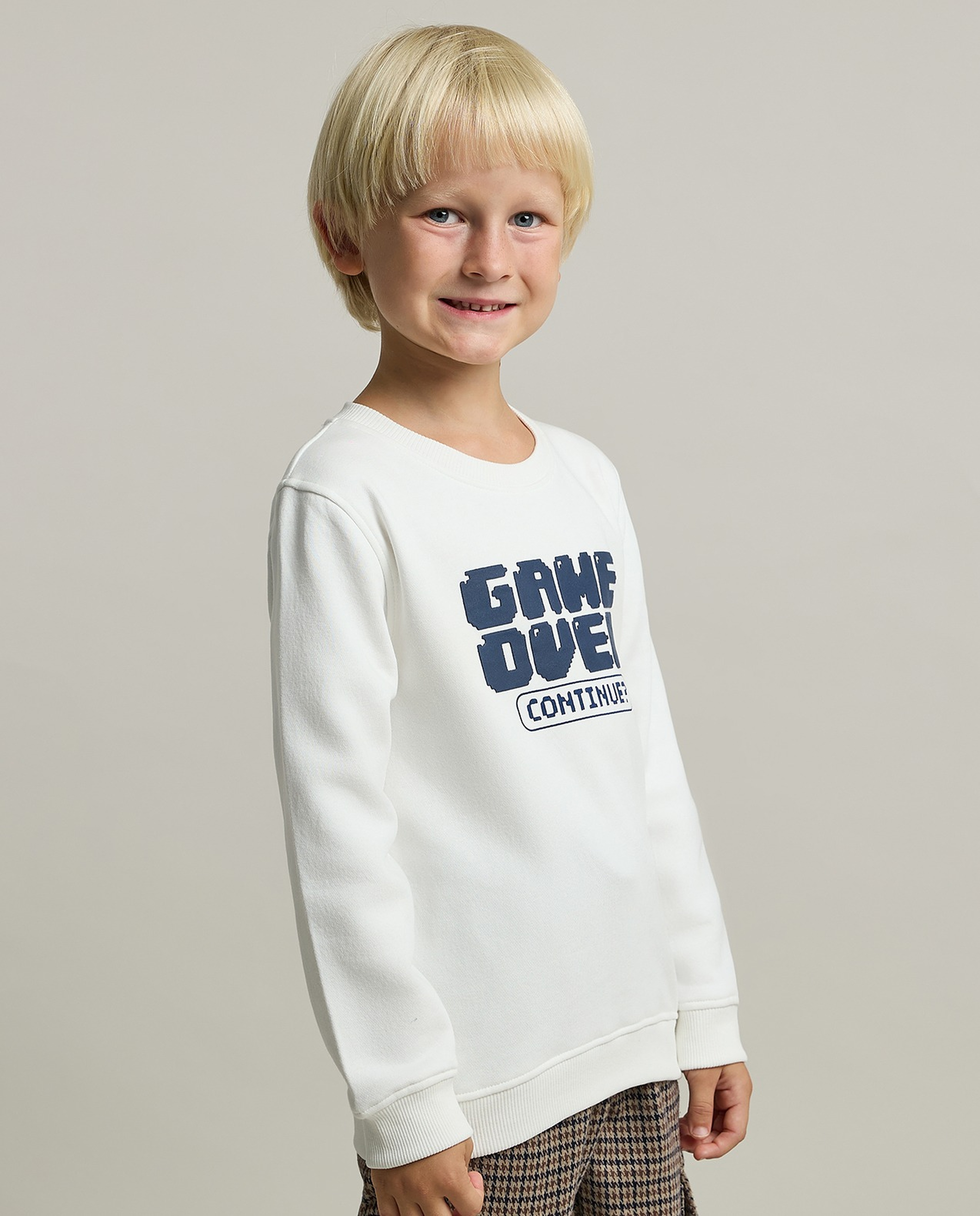 Typography Print Sweatshirt with Crew Neck and Long Sleeves