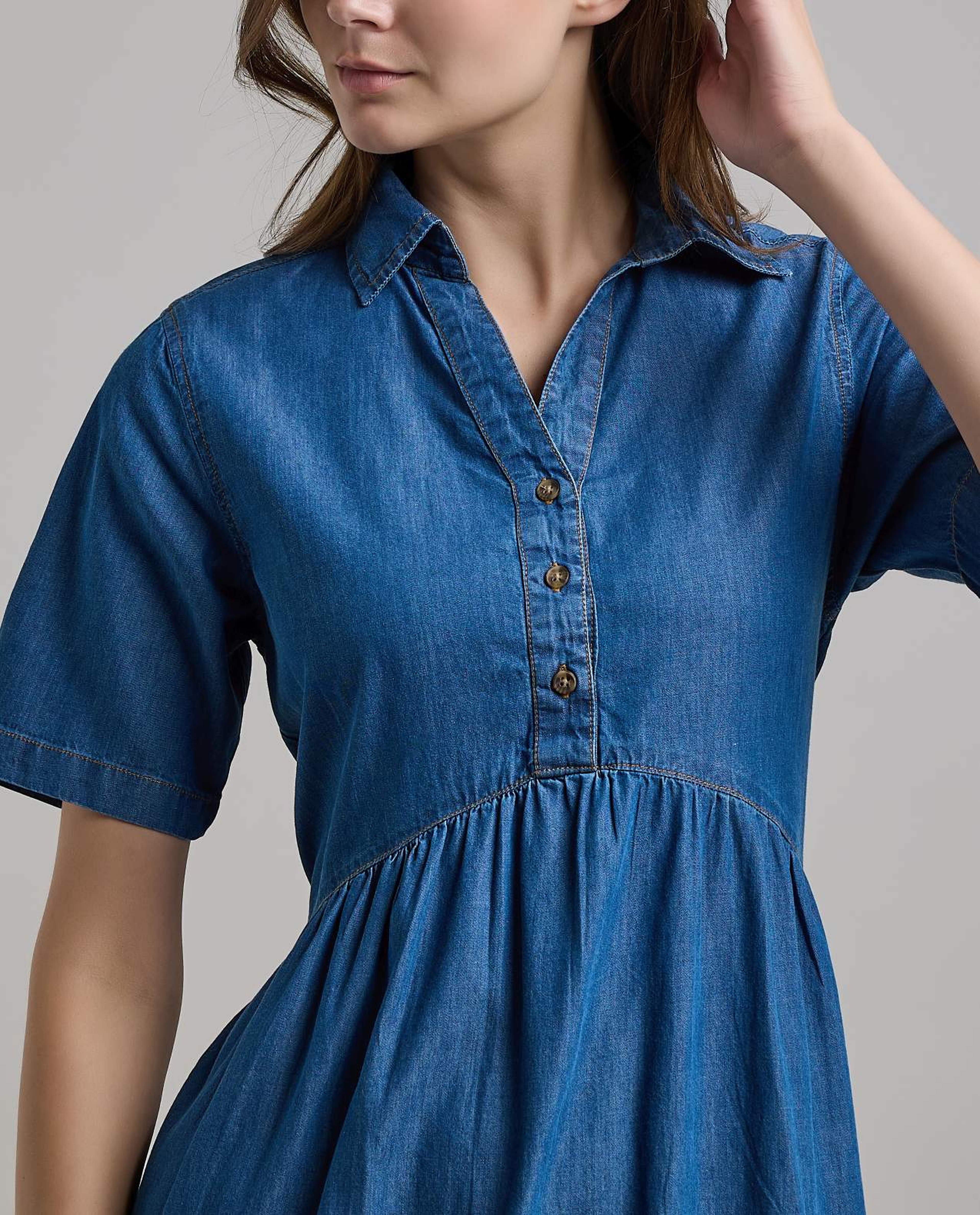 Washed Shirt Dress with Short Sleeves