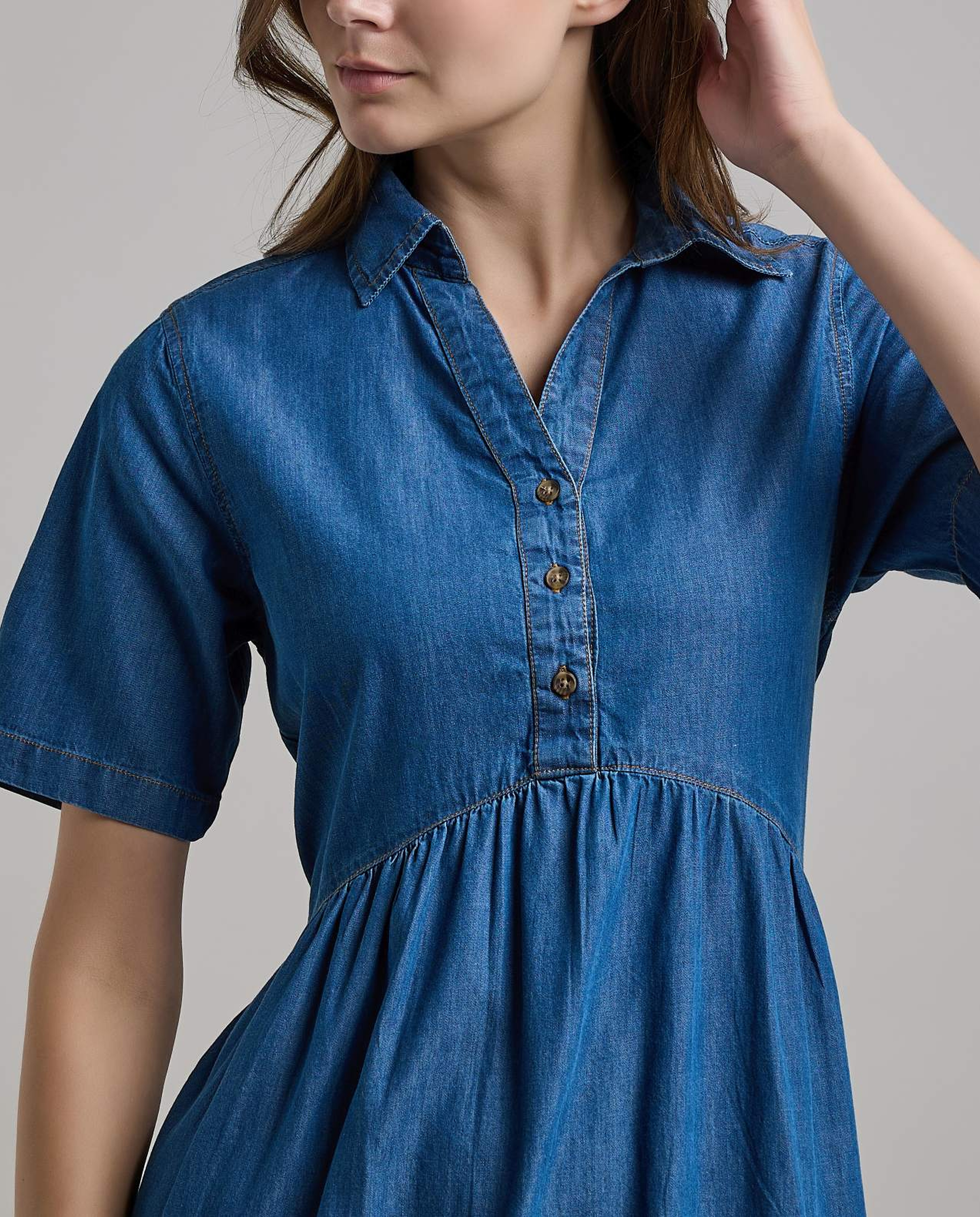 Washed Shirt Dress with Short Sleeves