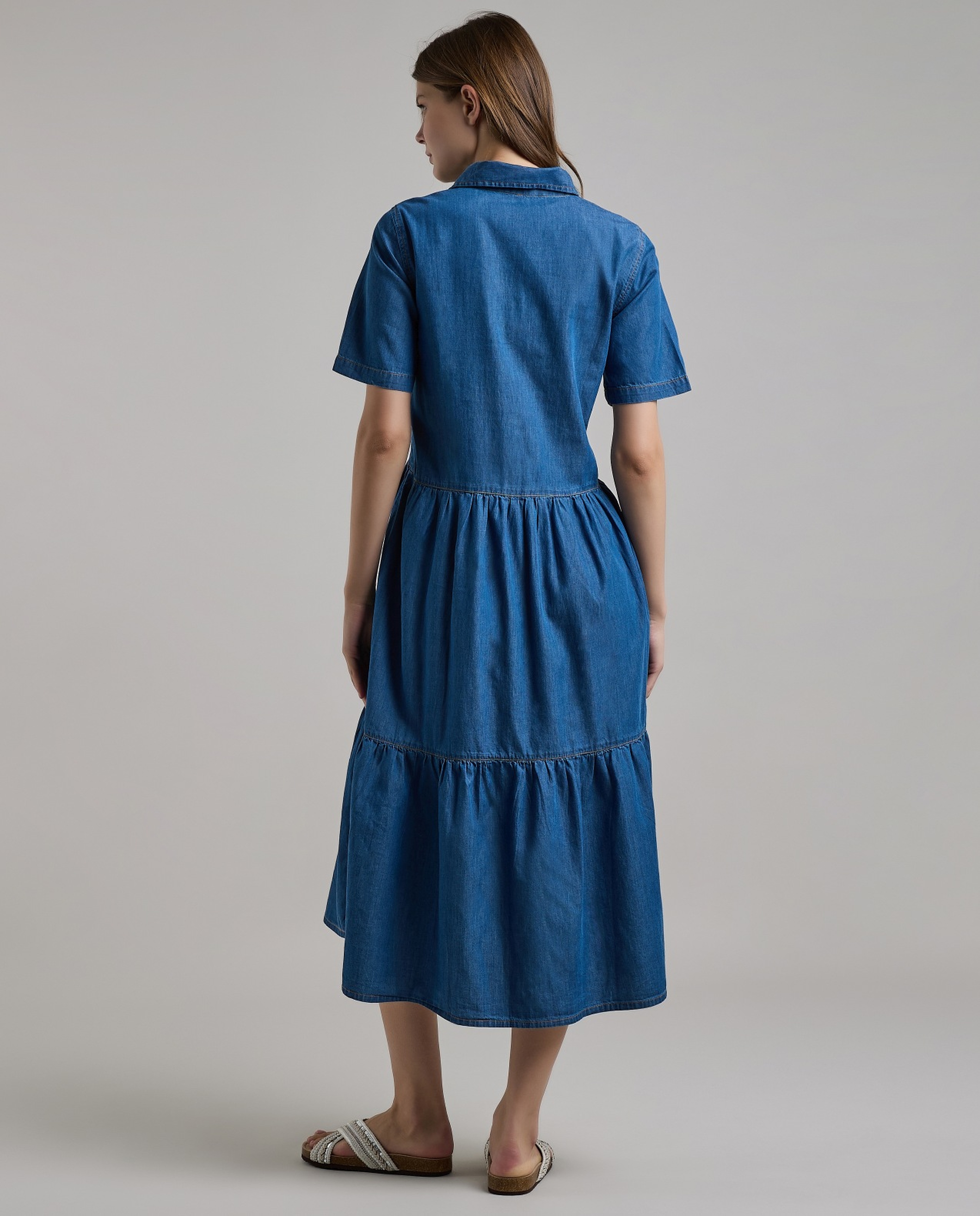 Washed Shirt Dress with Short Sleeves