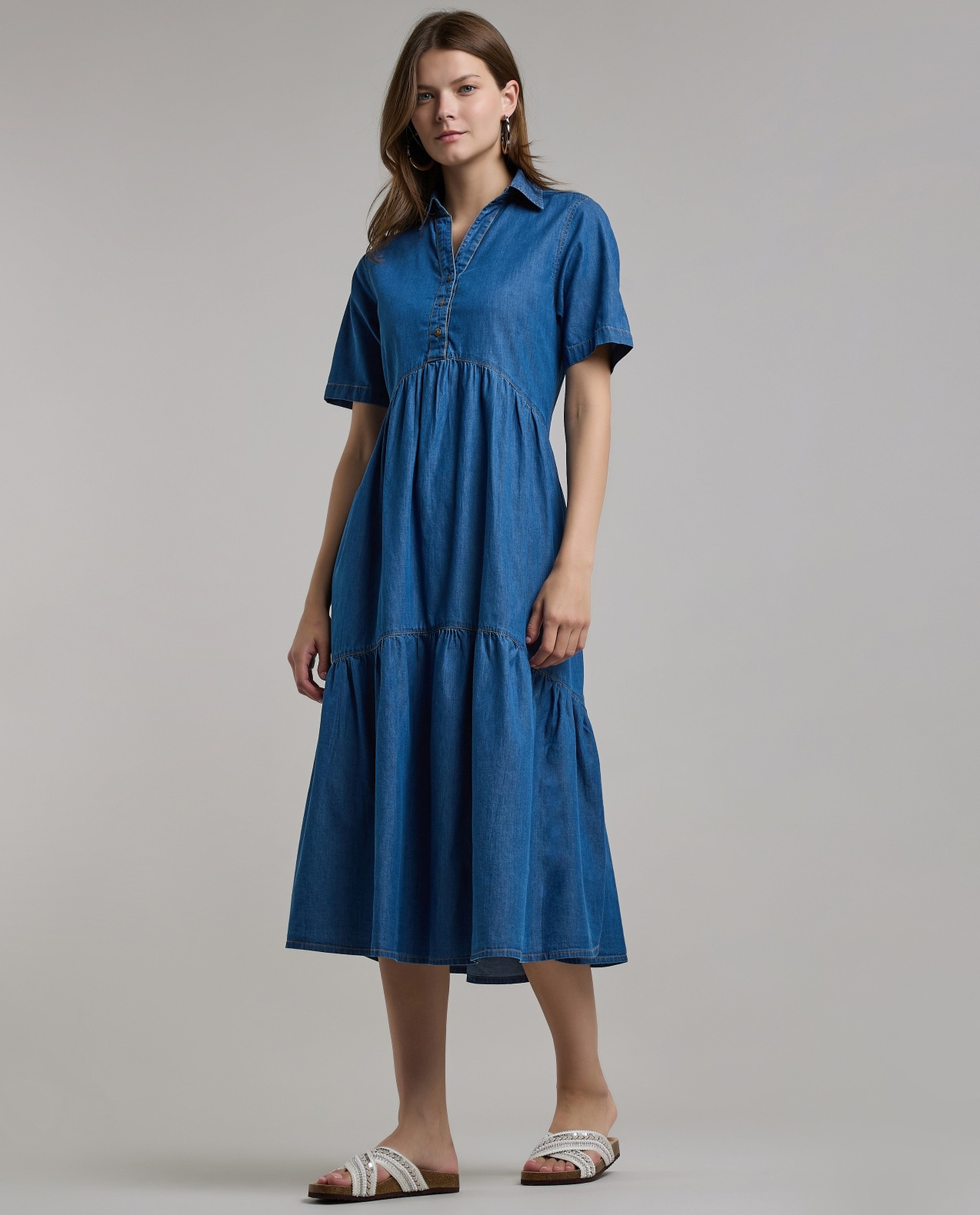 Washed Shirt Dress with Short Sleeves