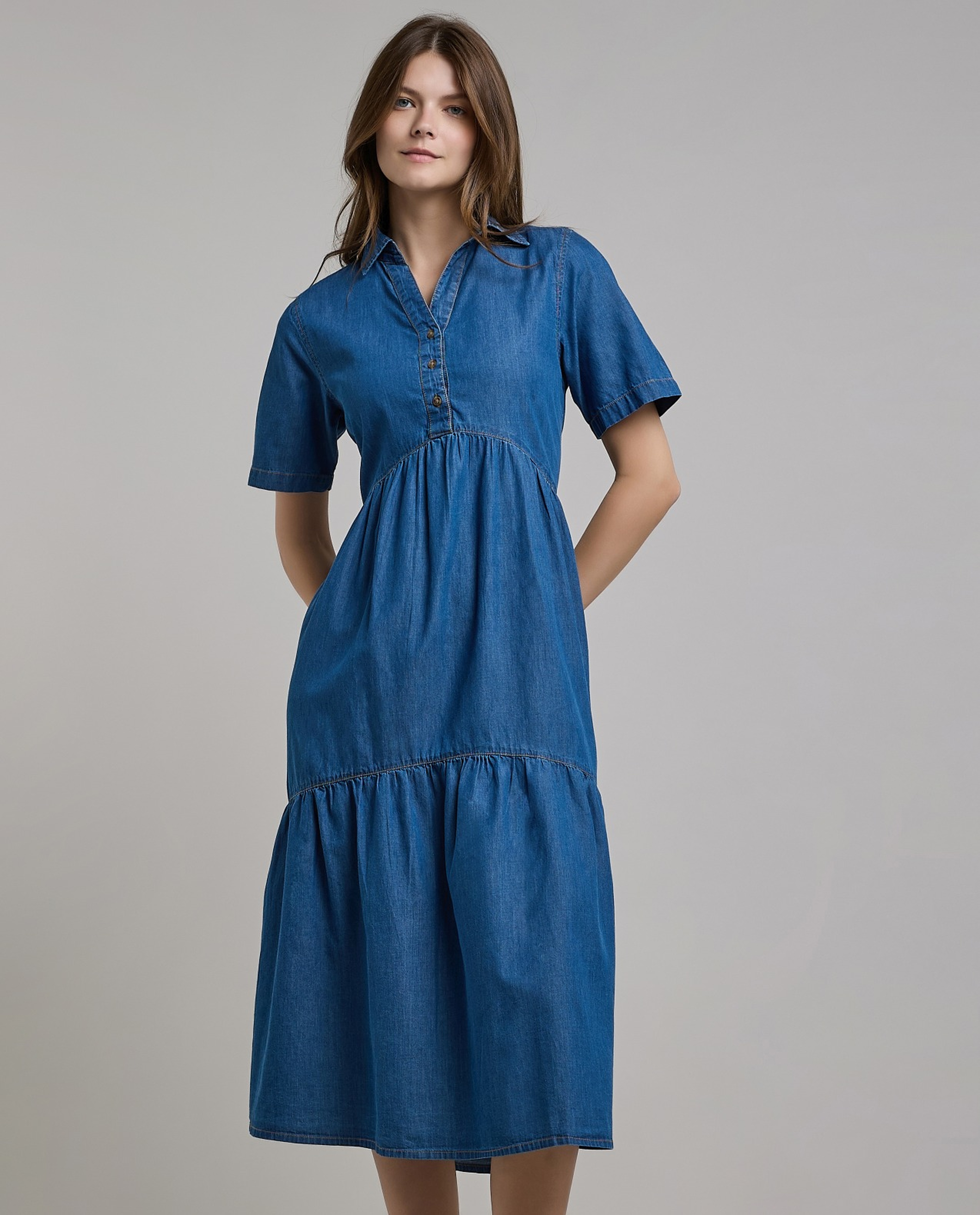 Washed Shirt Dress with Short Sleeves