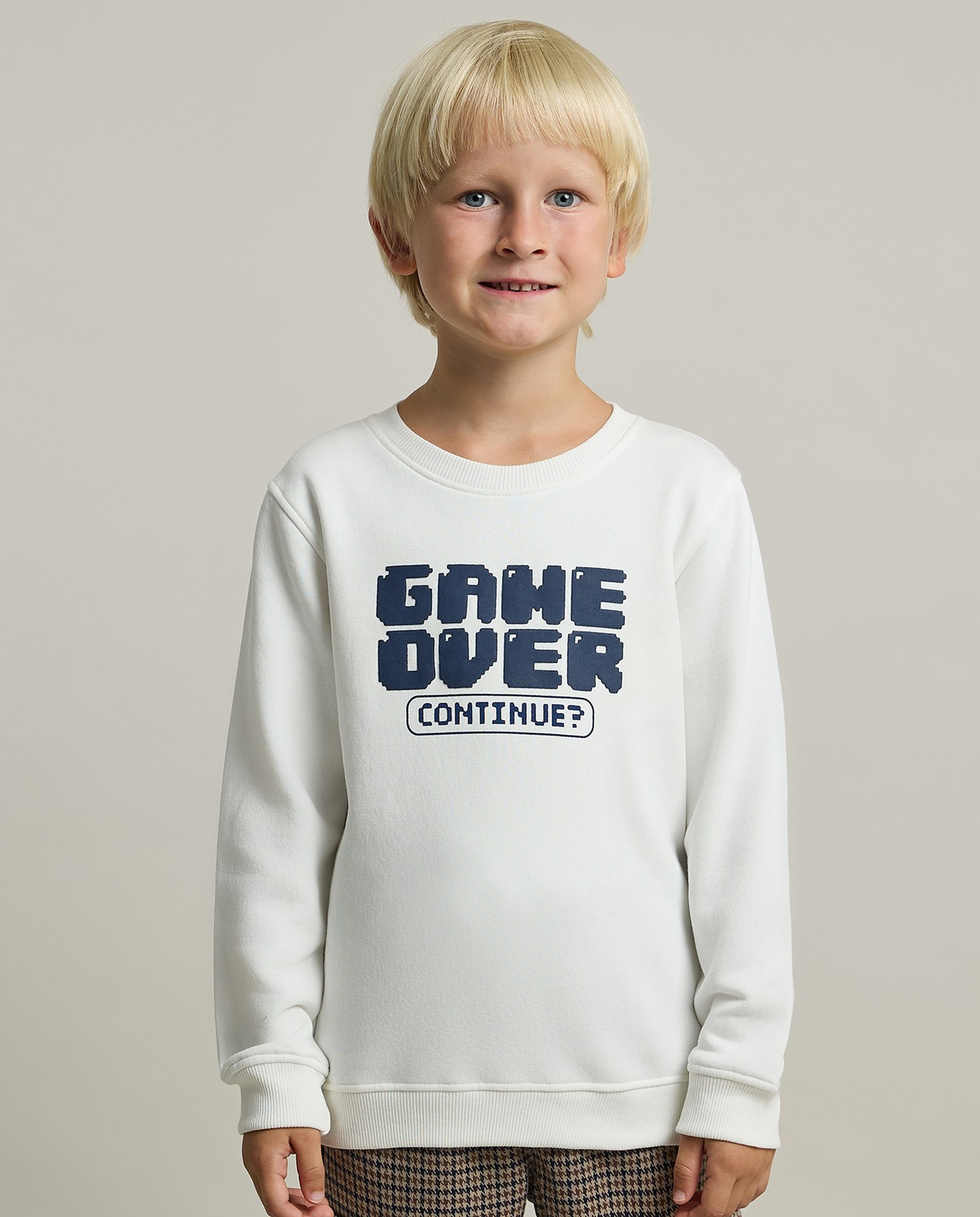 Typography Print Sweatshirt with Crew Neck and Long Sleeves