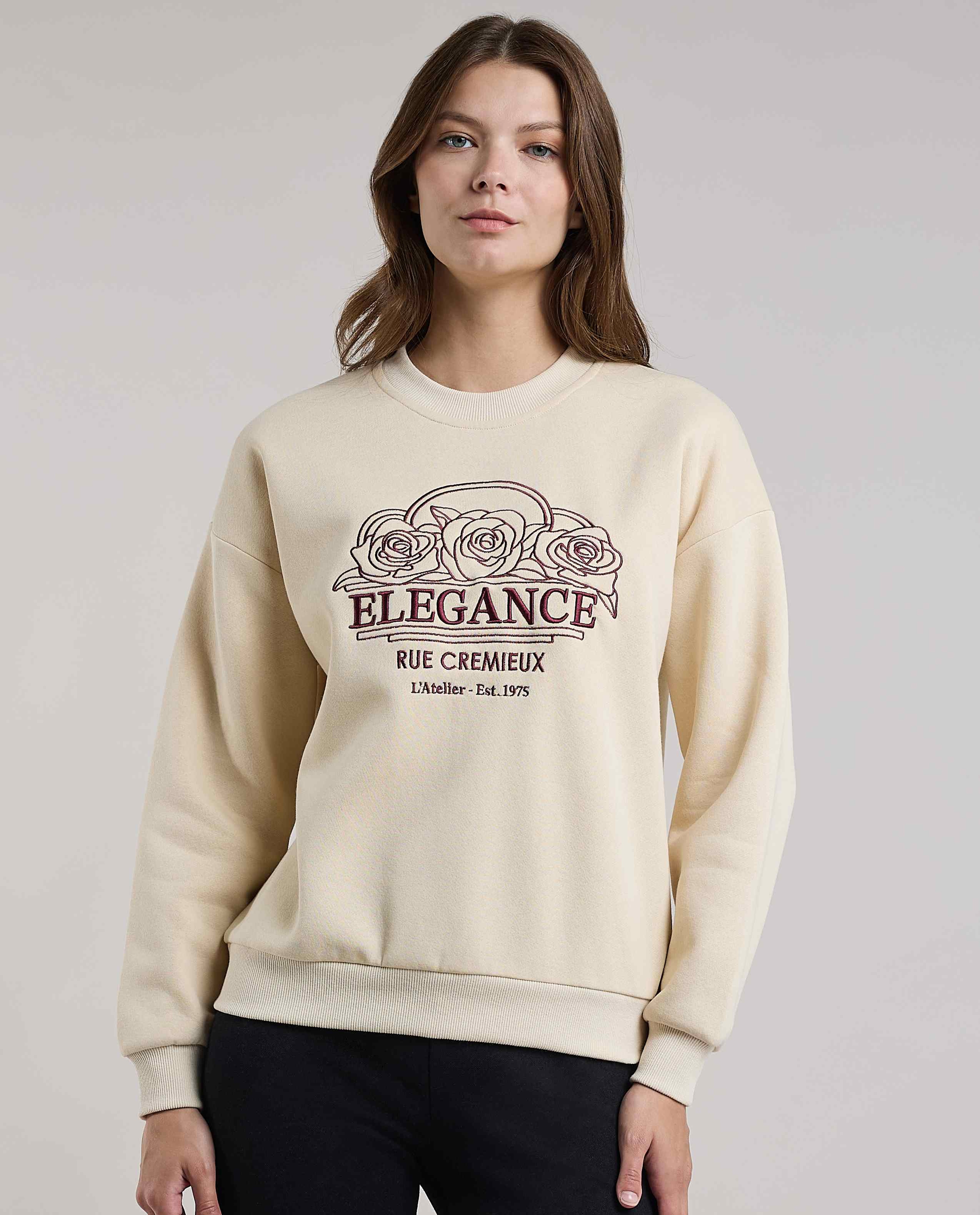 Embroidered Sweatshirt with Crew Neck and Long Sleeves