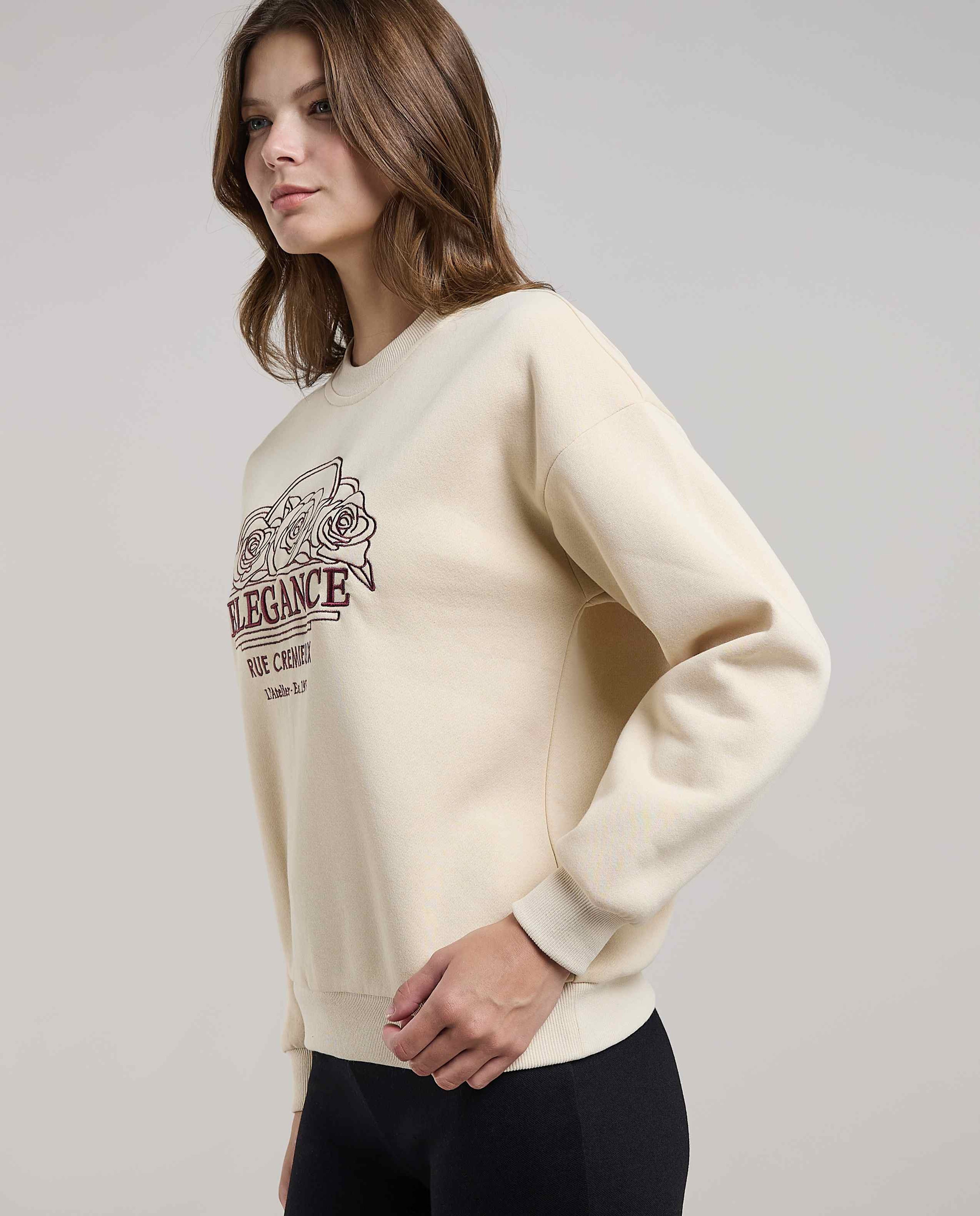 Embroidered Sweatshirt with Crew Neck and Long Sleeves