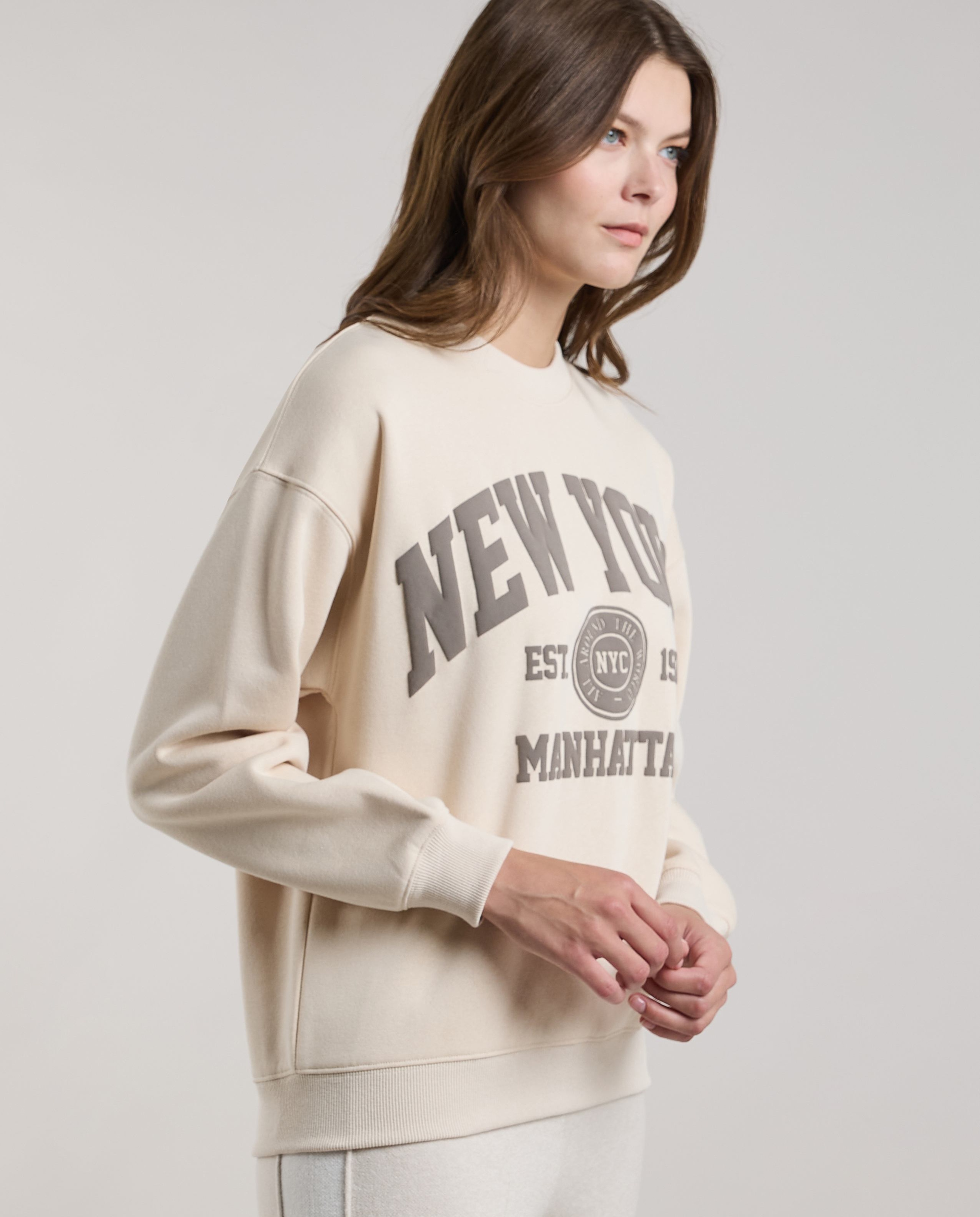 Typography Print Sweatshirt with Crew Neck and Long Sleeves