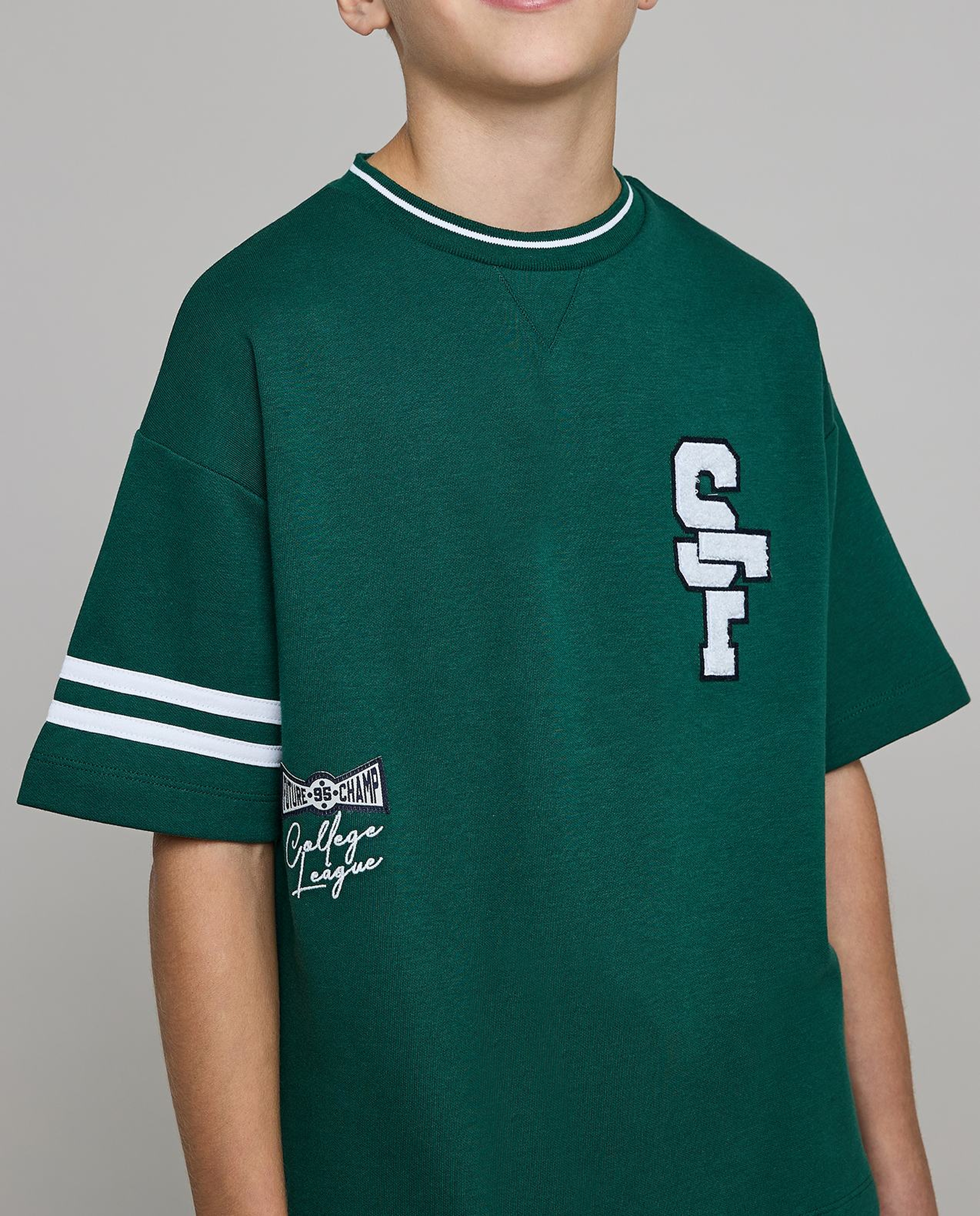 Embroidered T-Shirt with Crew Neck and Short Sleeves