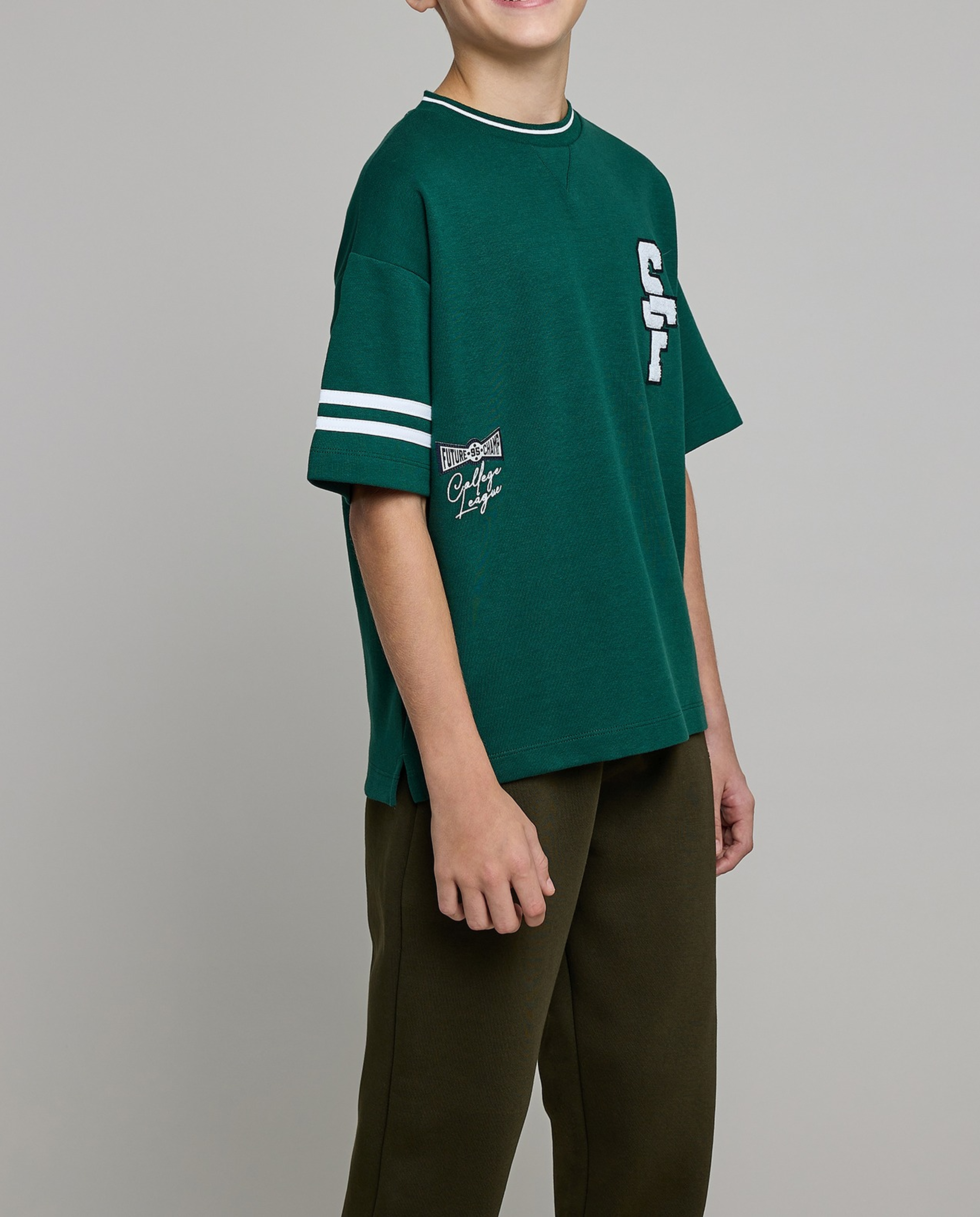 Embroidered T-Shirt with Crew Neck and Short Sleeves