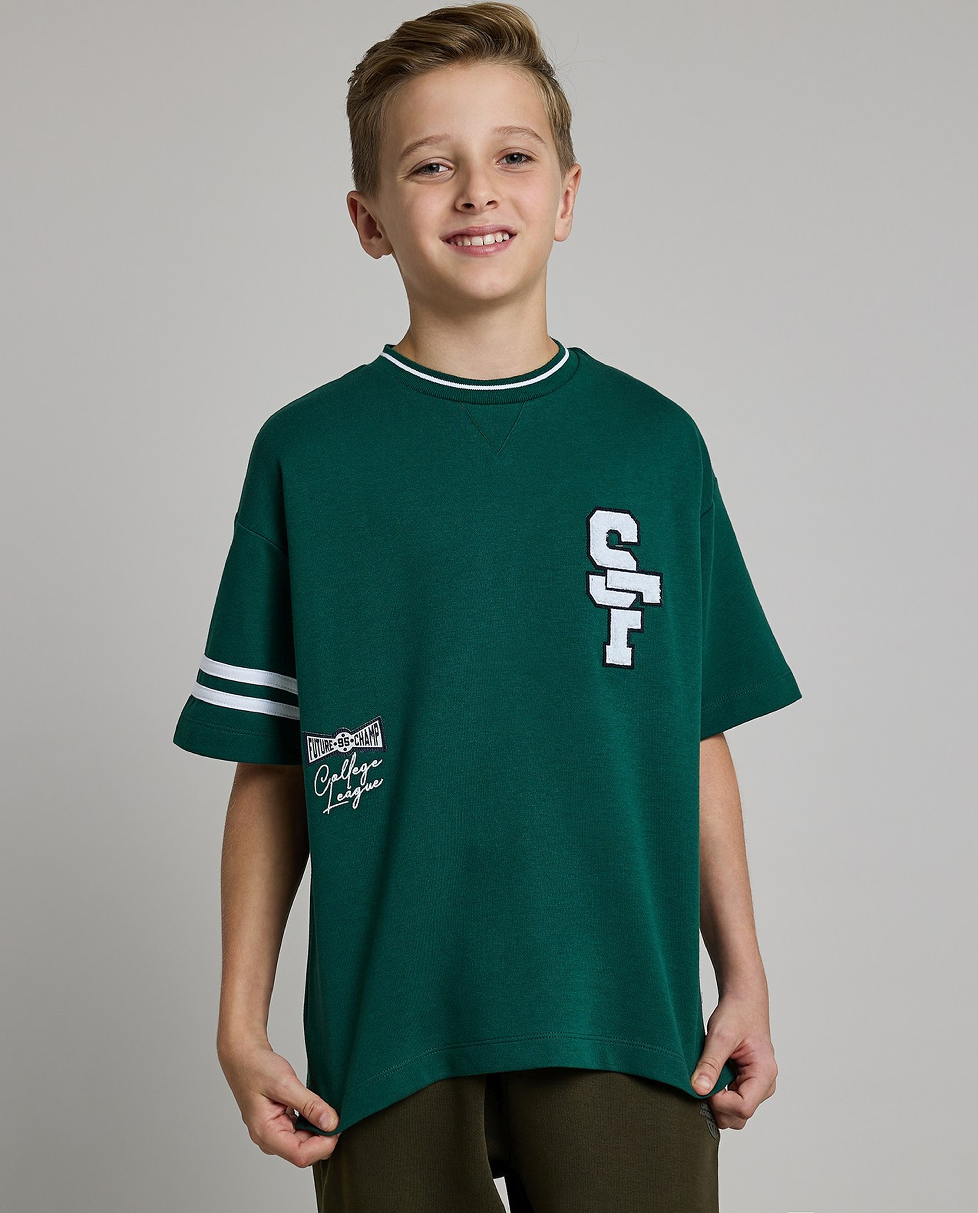 Embroidered T-Shirt with Crew Neck and Short Sleeves