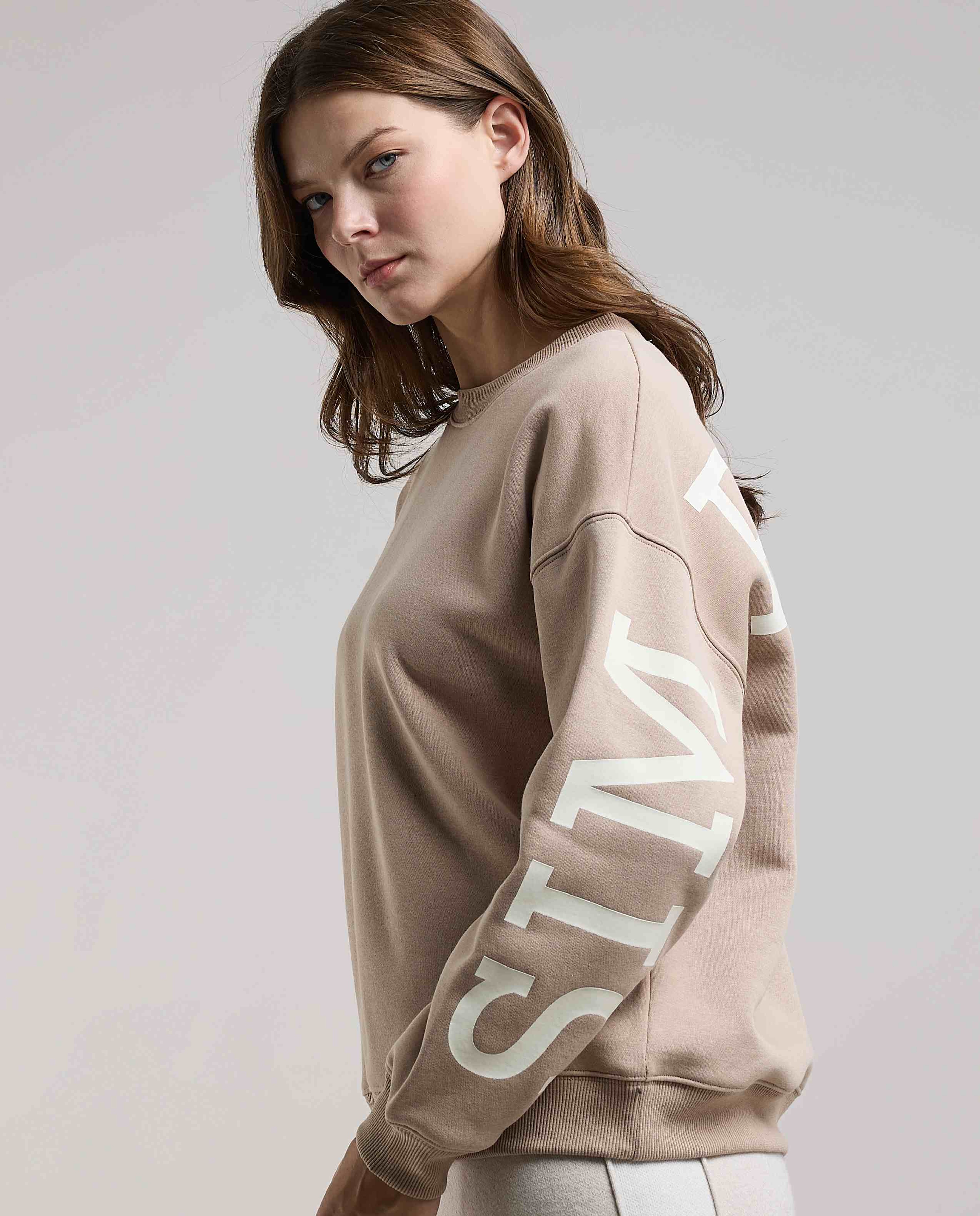 Typography Print Sweatshirt with Crew Neck and Long Sleeves