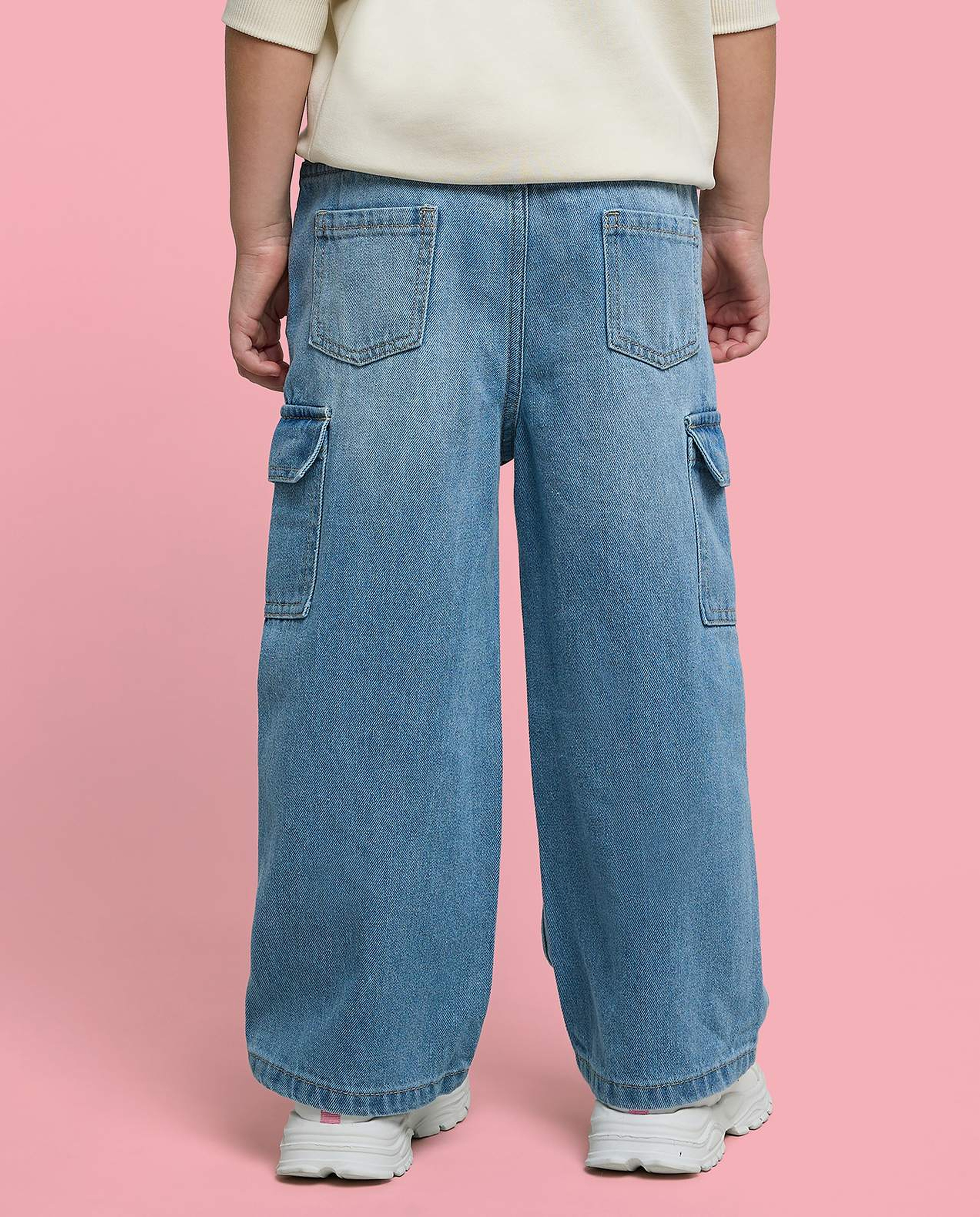 Faded Cargo Jeans with Button Closure
