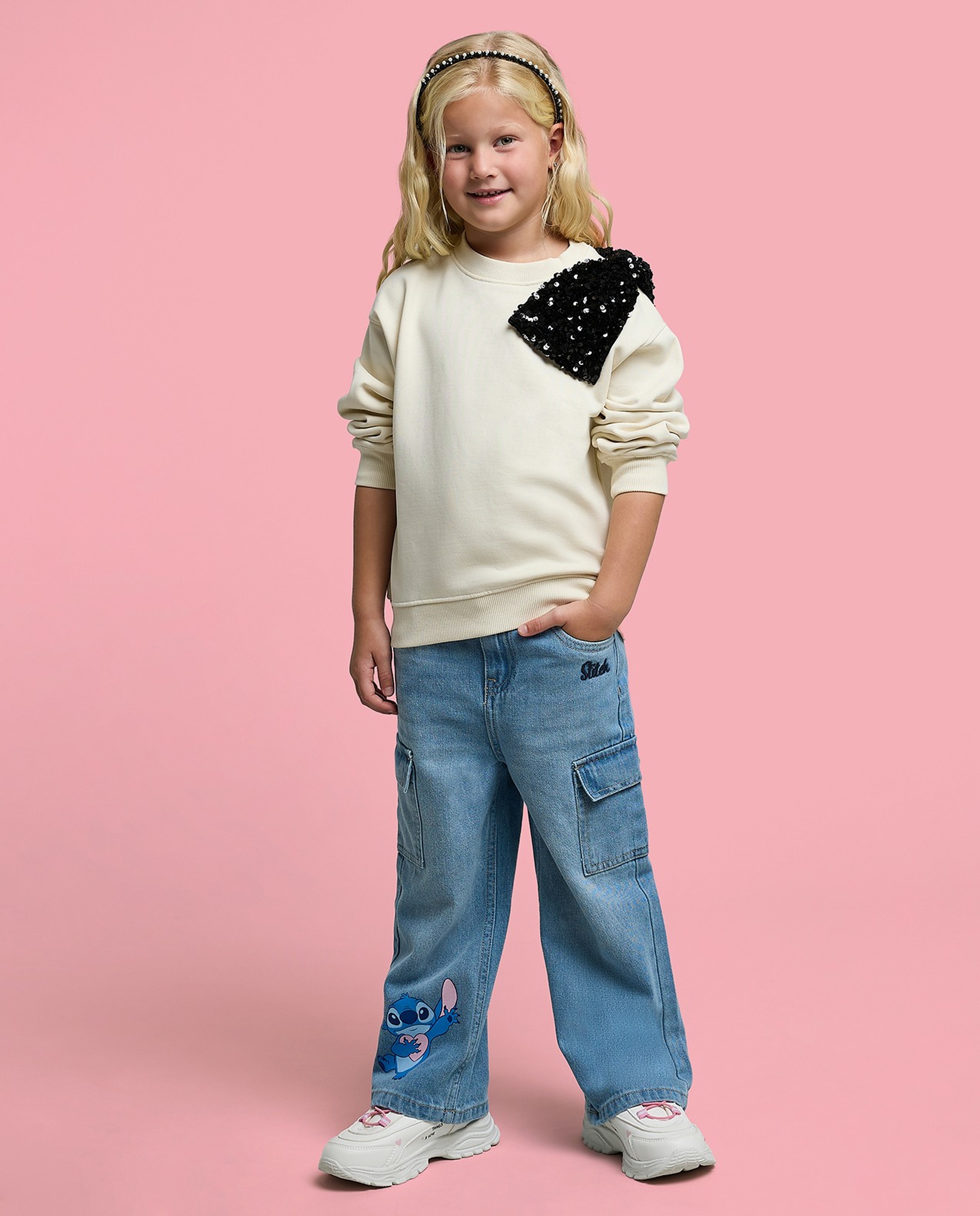 Faded Cargo Jeans with Button Closure