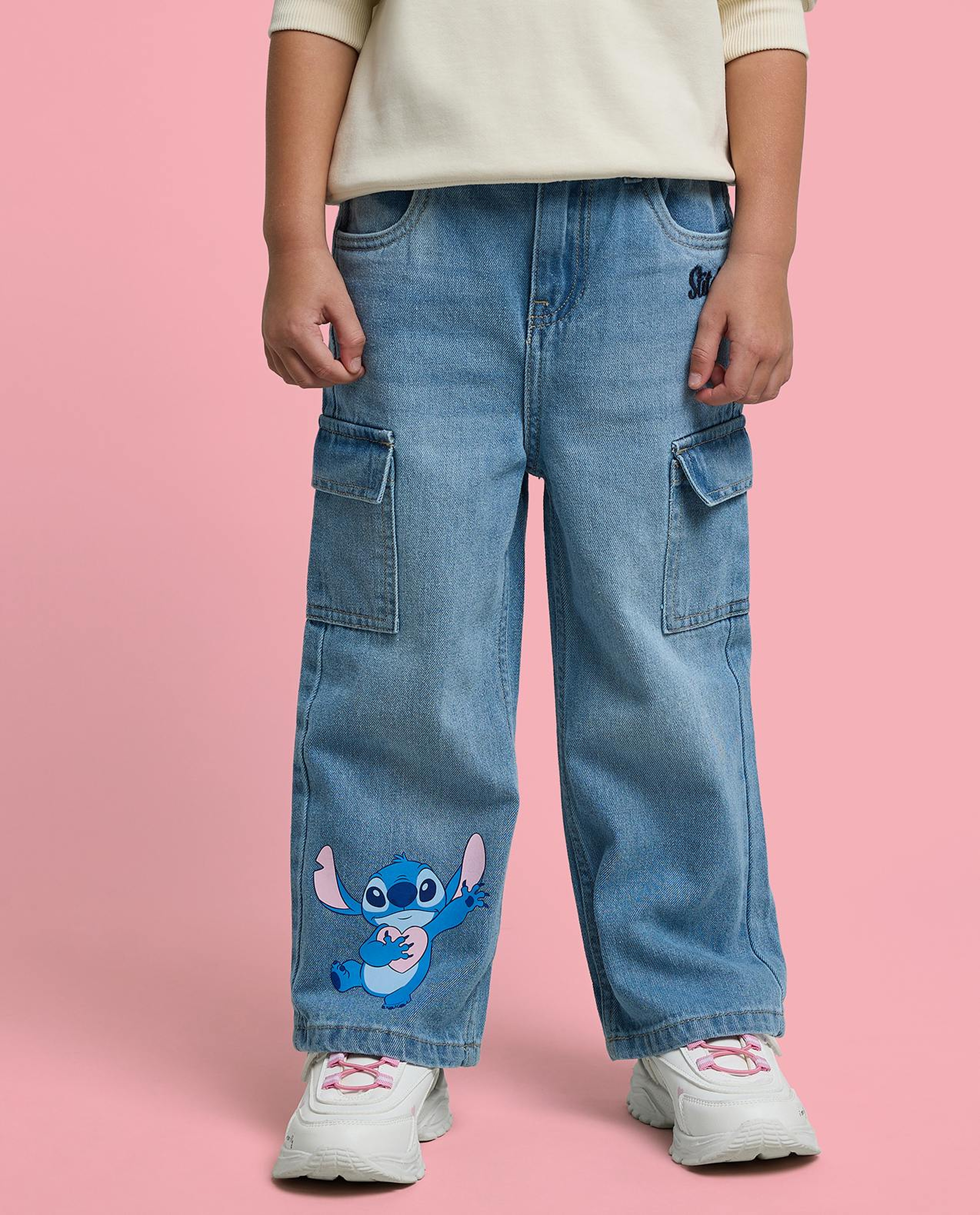 Faded Cargo Jeans with Button Closure