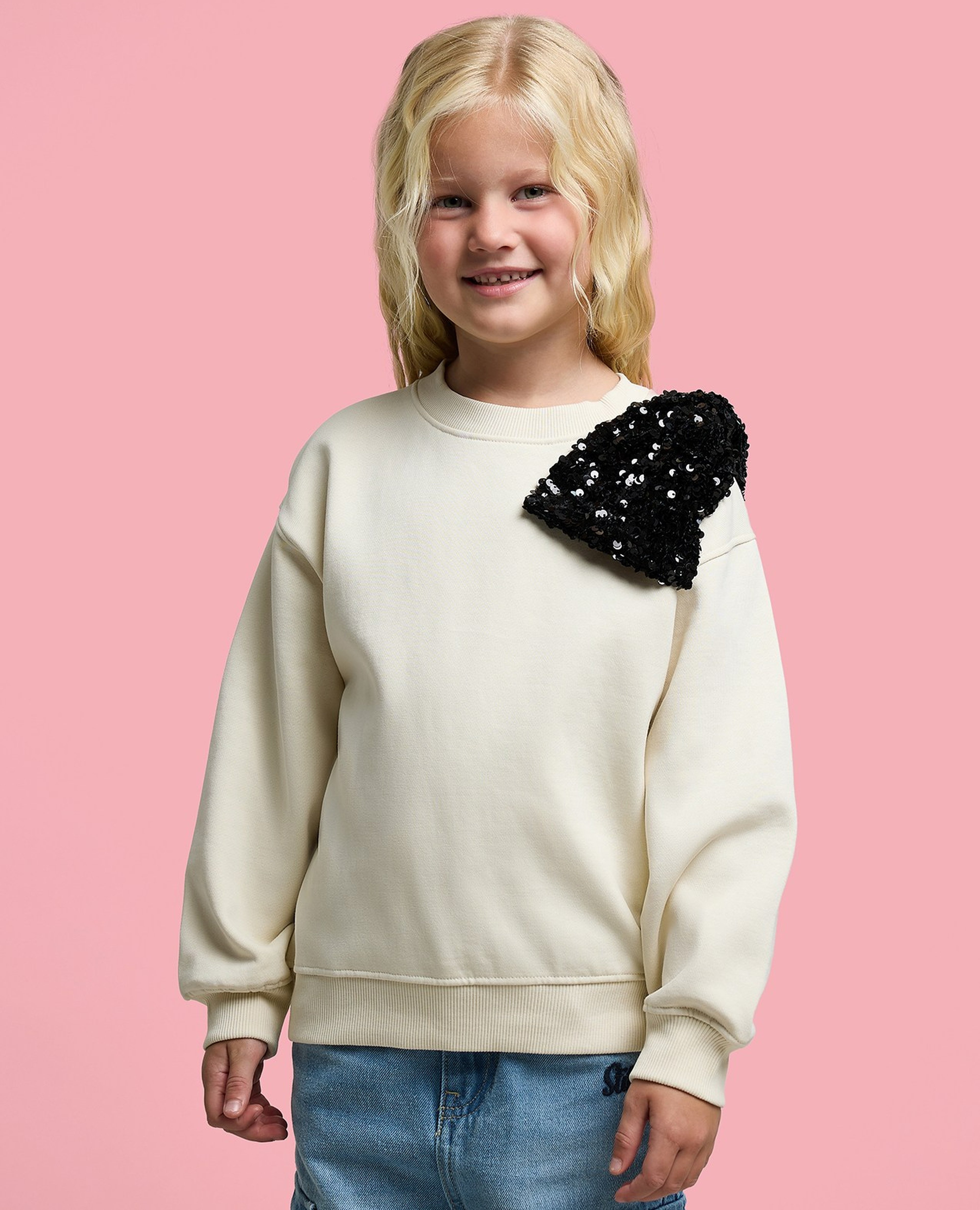 Appliqued Sweatshirt with Crew Neck and Long Sleeves