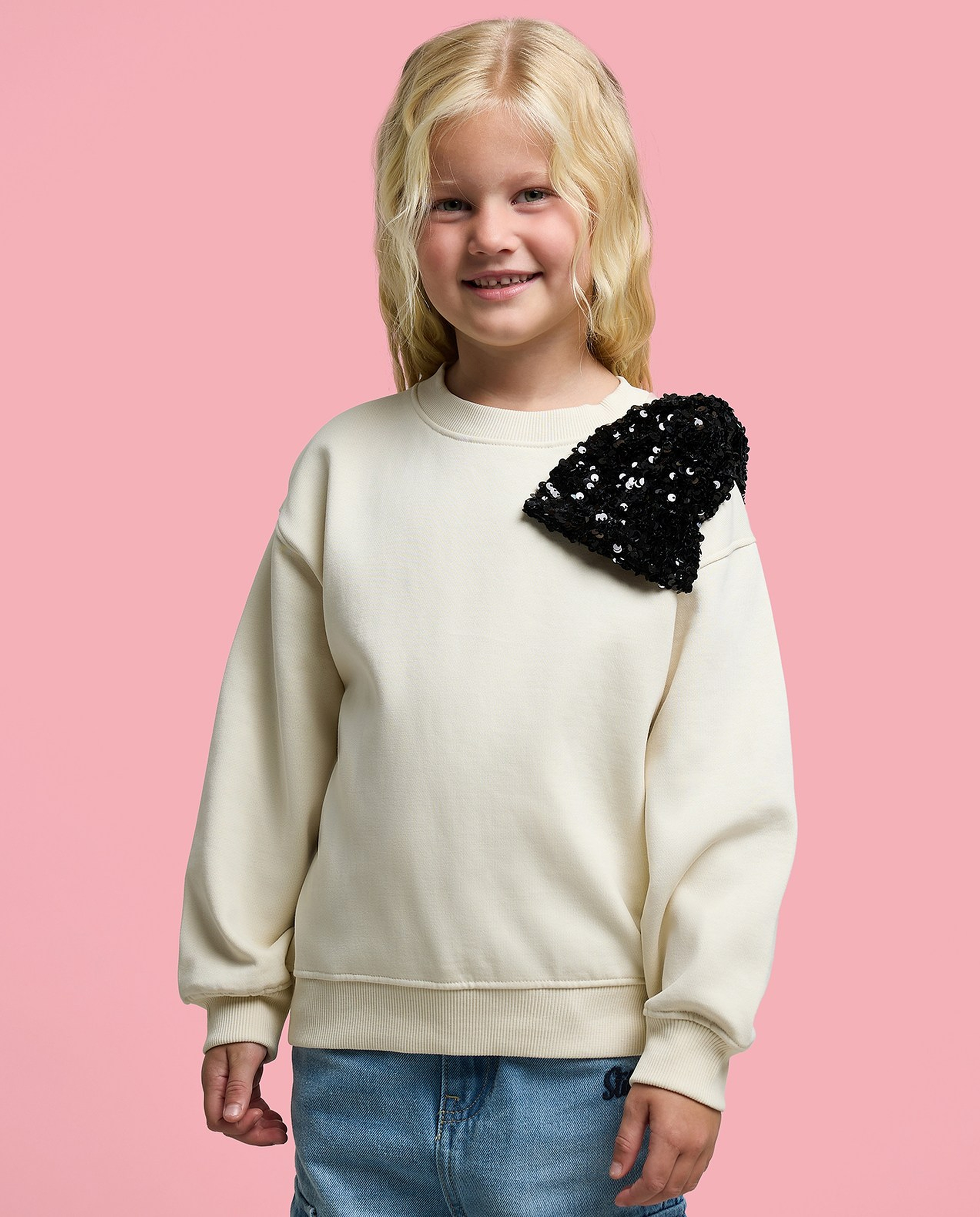 Appliqued Sweatshirt with Crew Neck and Long Sleeves