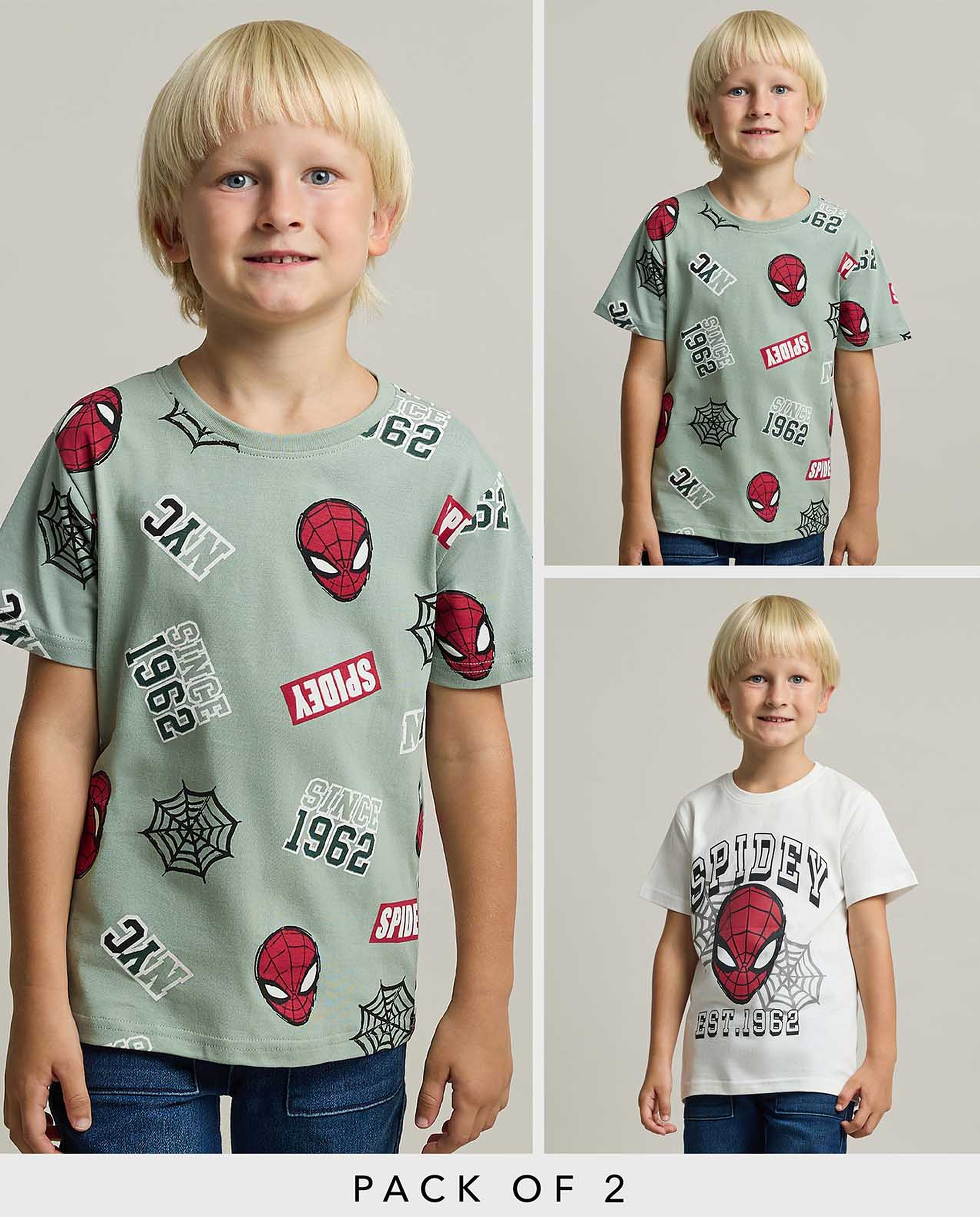 2 Pack Spiderman T-Shirts with Short Sleeves
