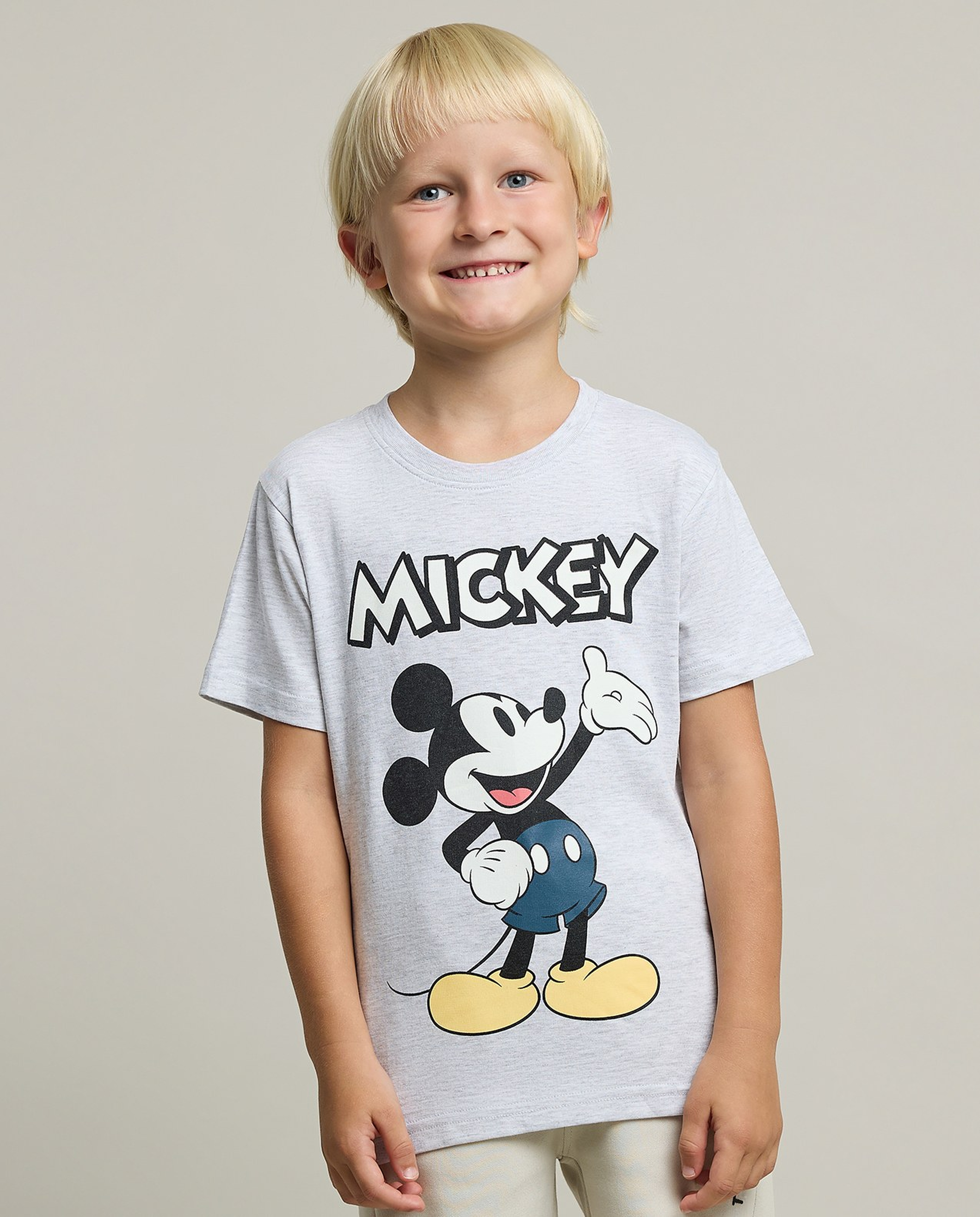 2 Pack Mickey Mouse Print T-Shirts with Short Sleeves