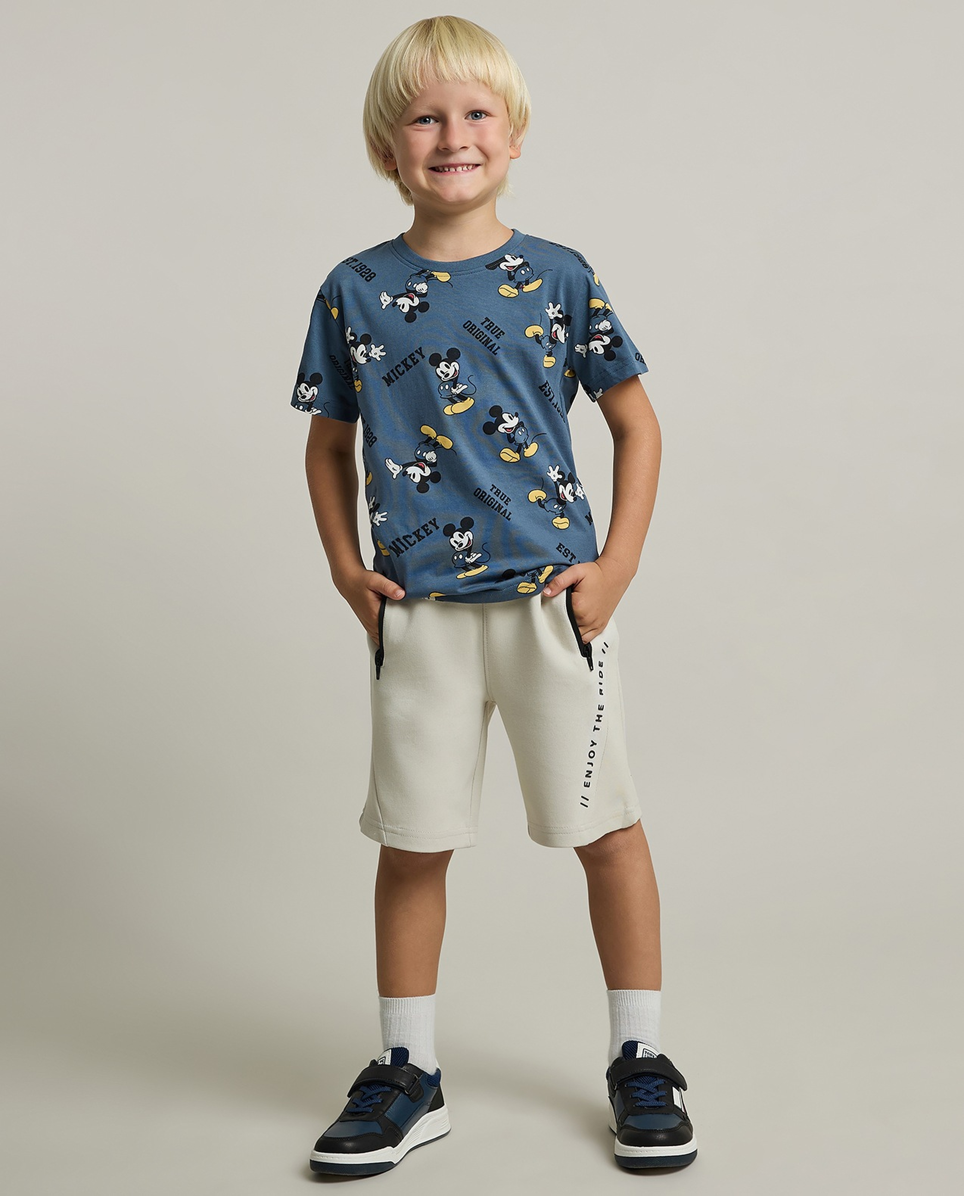 2 Pack Mickey Mouse Print T-Shirts with Short Sleeves