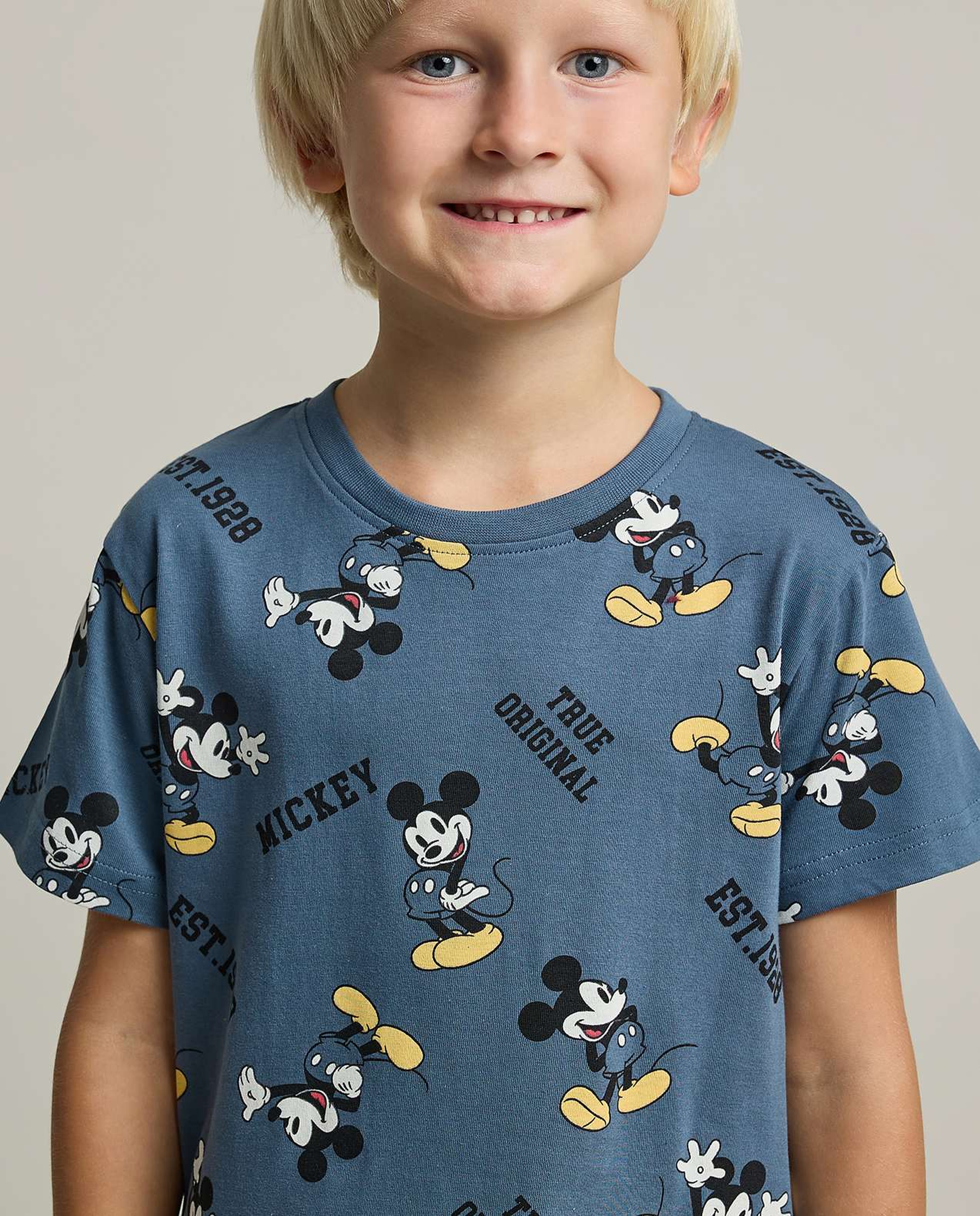 2 Pack Mickey Mouse Print T-Shirts with Short Sleeves