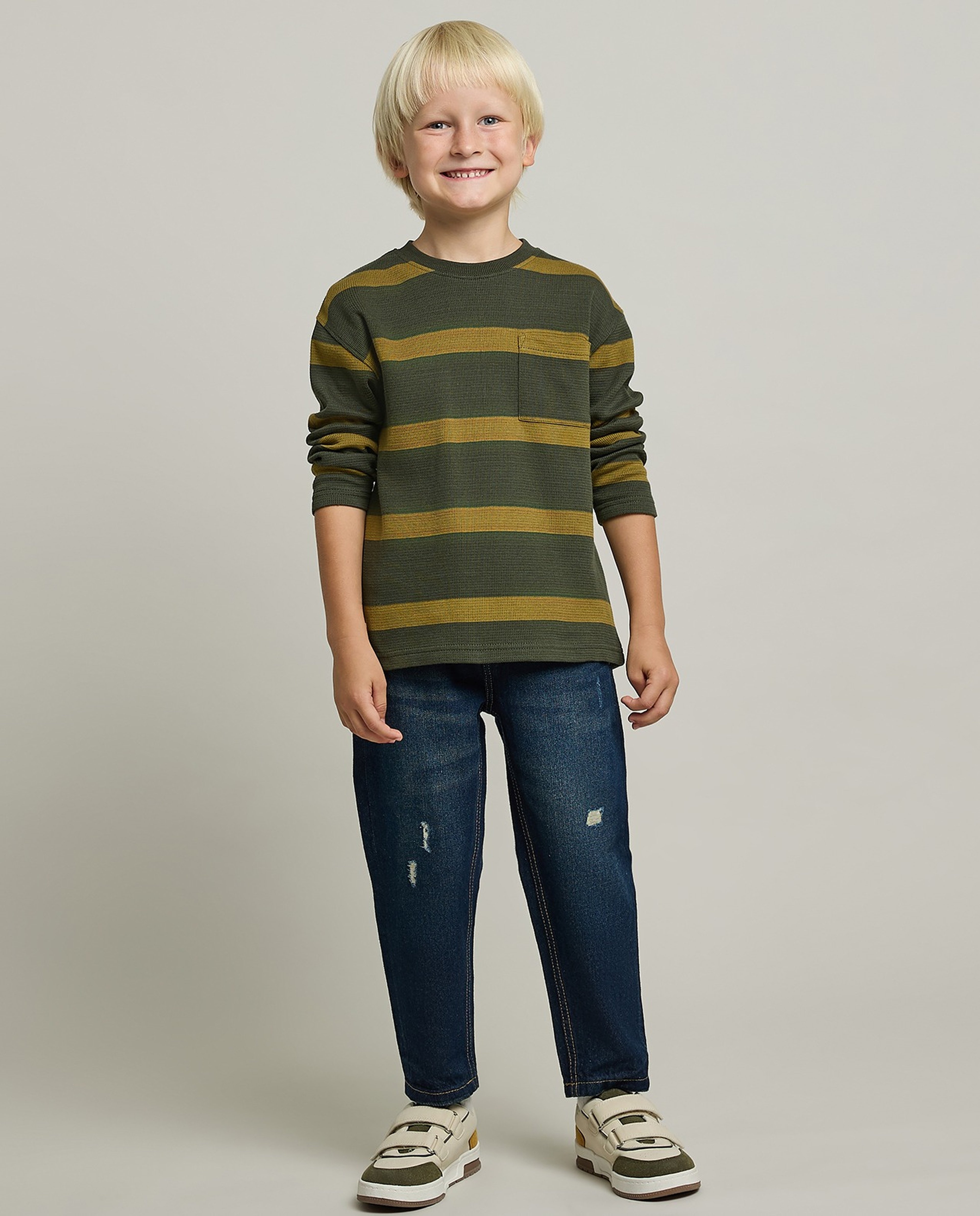 Striped T-Shirt with Crew Neck and Long Sleeves