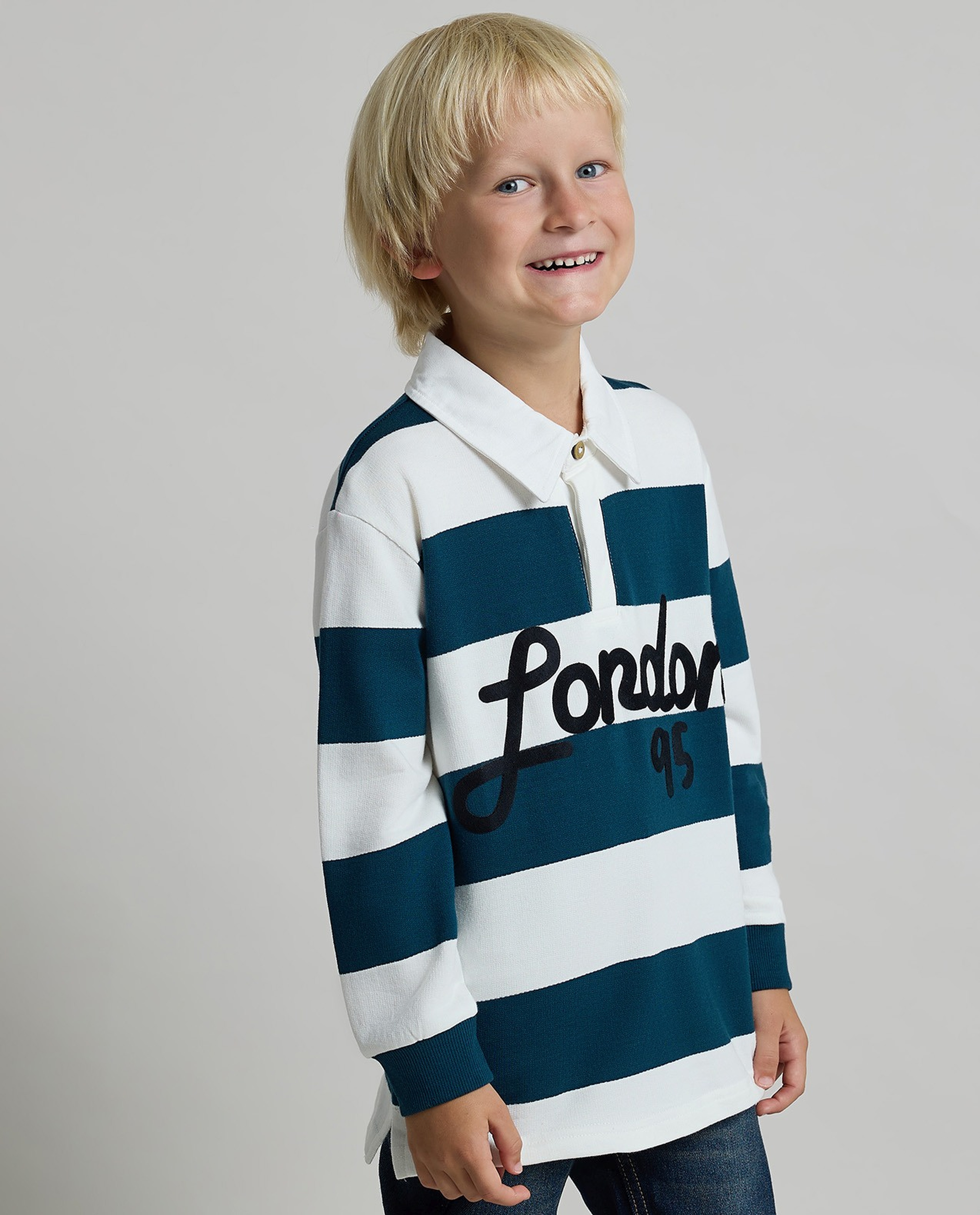 Striped Polo T-Shirt with Long Sleeves