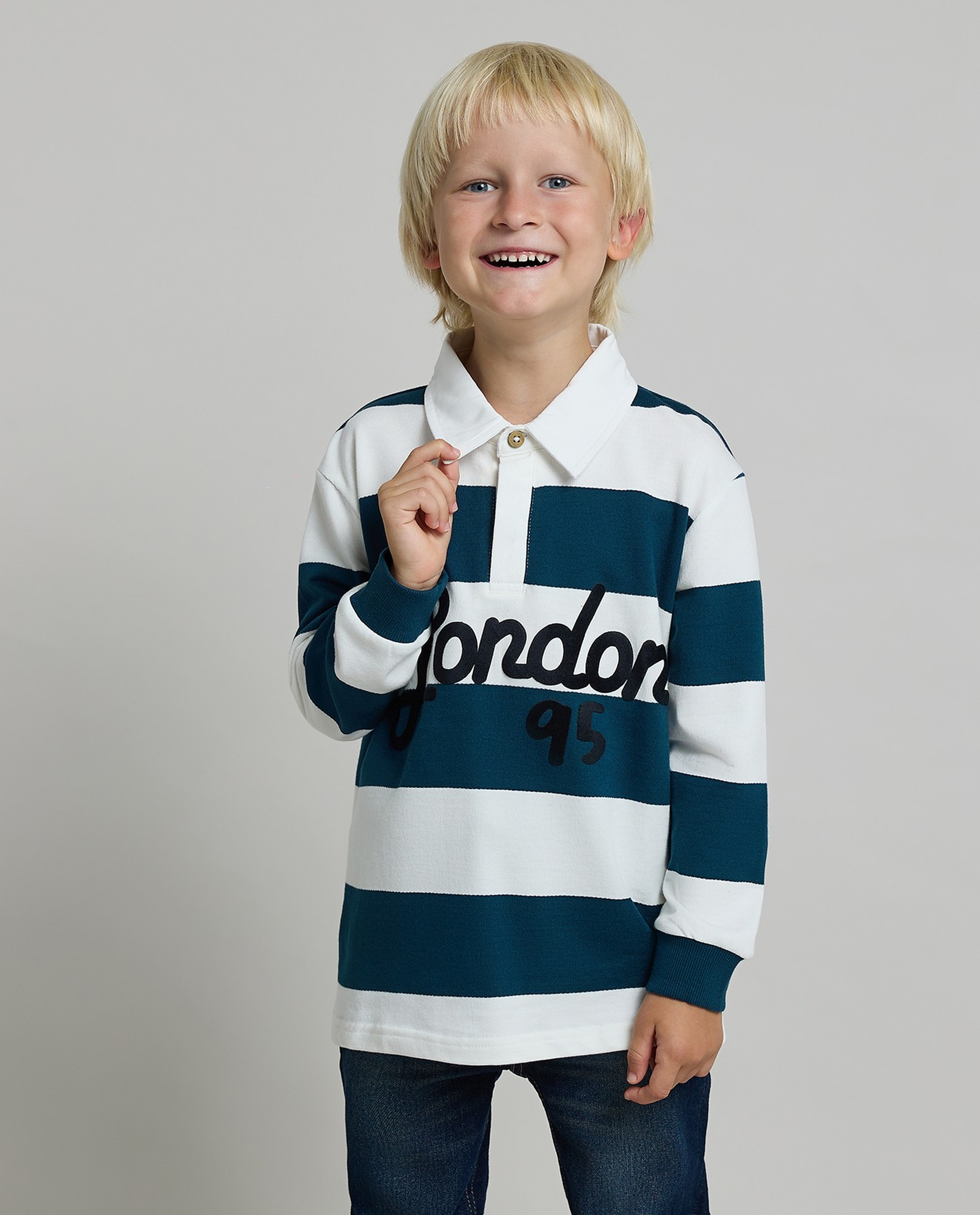 Striped Polo T-Shirt with Long Sleeves