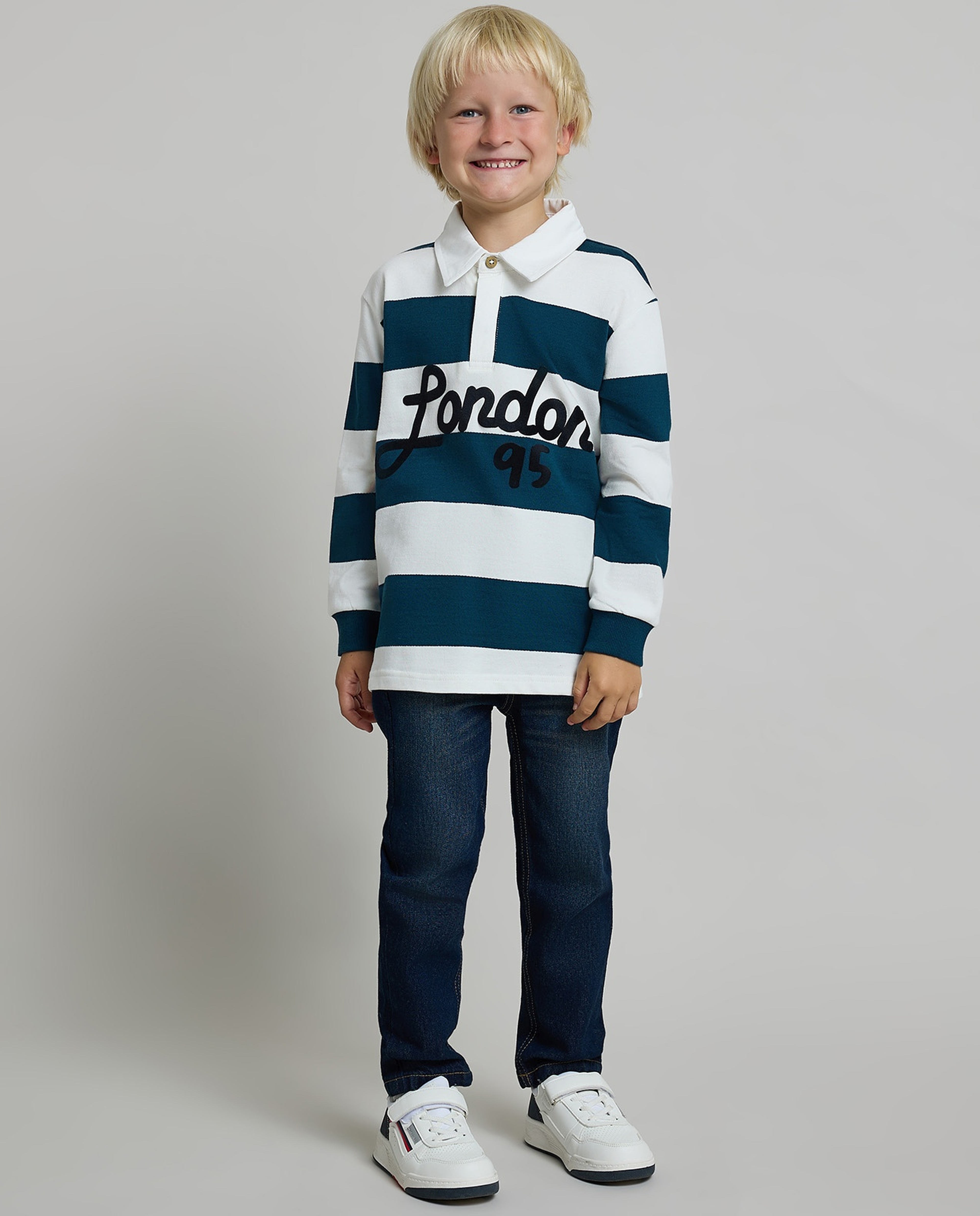 Striped Polo T-Shirt with Long Sleeves