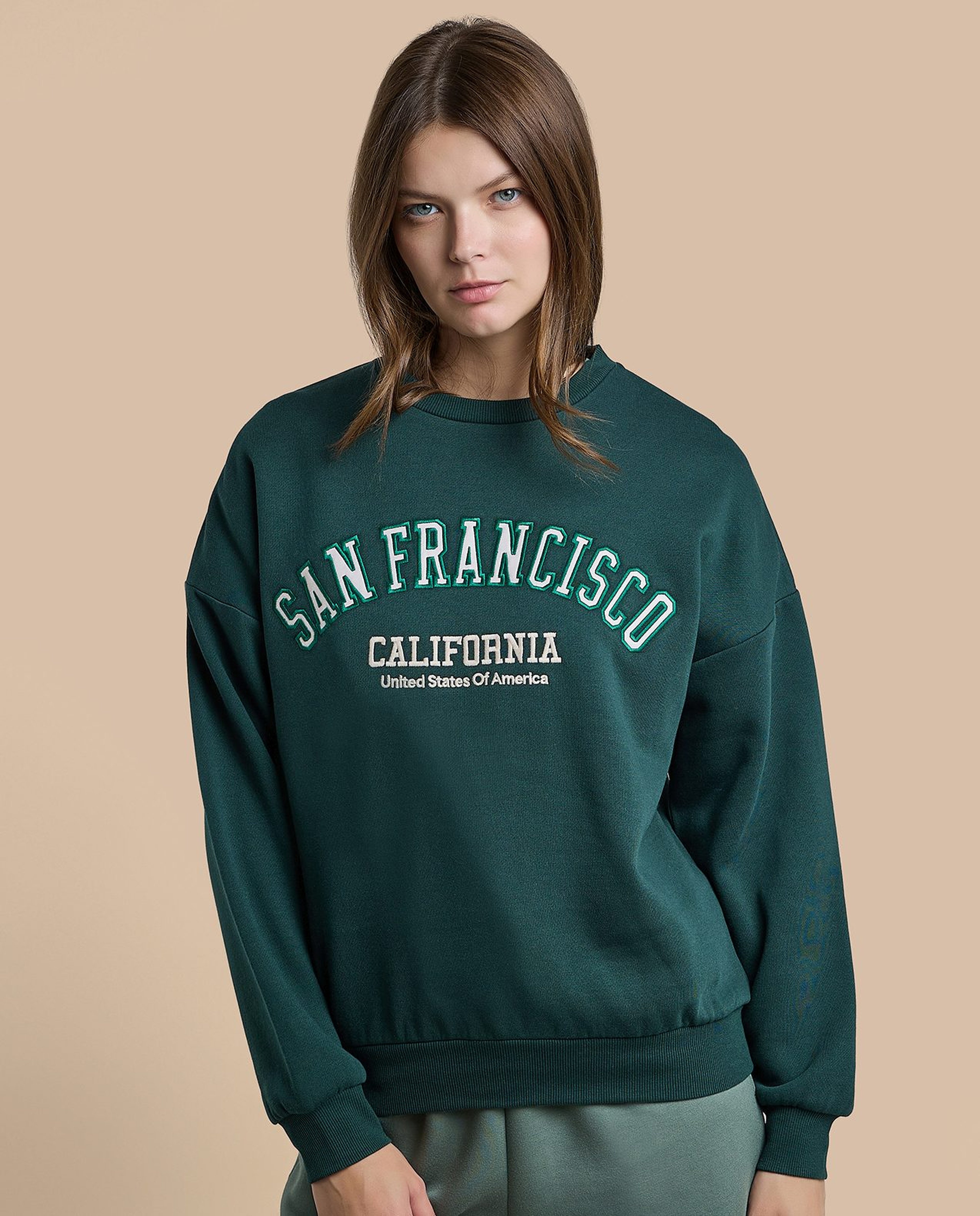 Embroidered Sweatshirt with Crew Neck and Long Sleeves