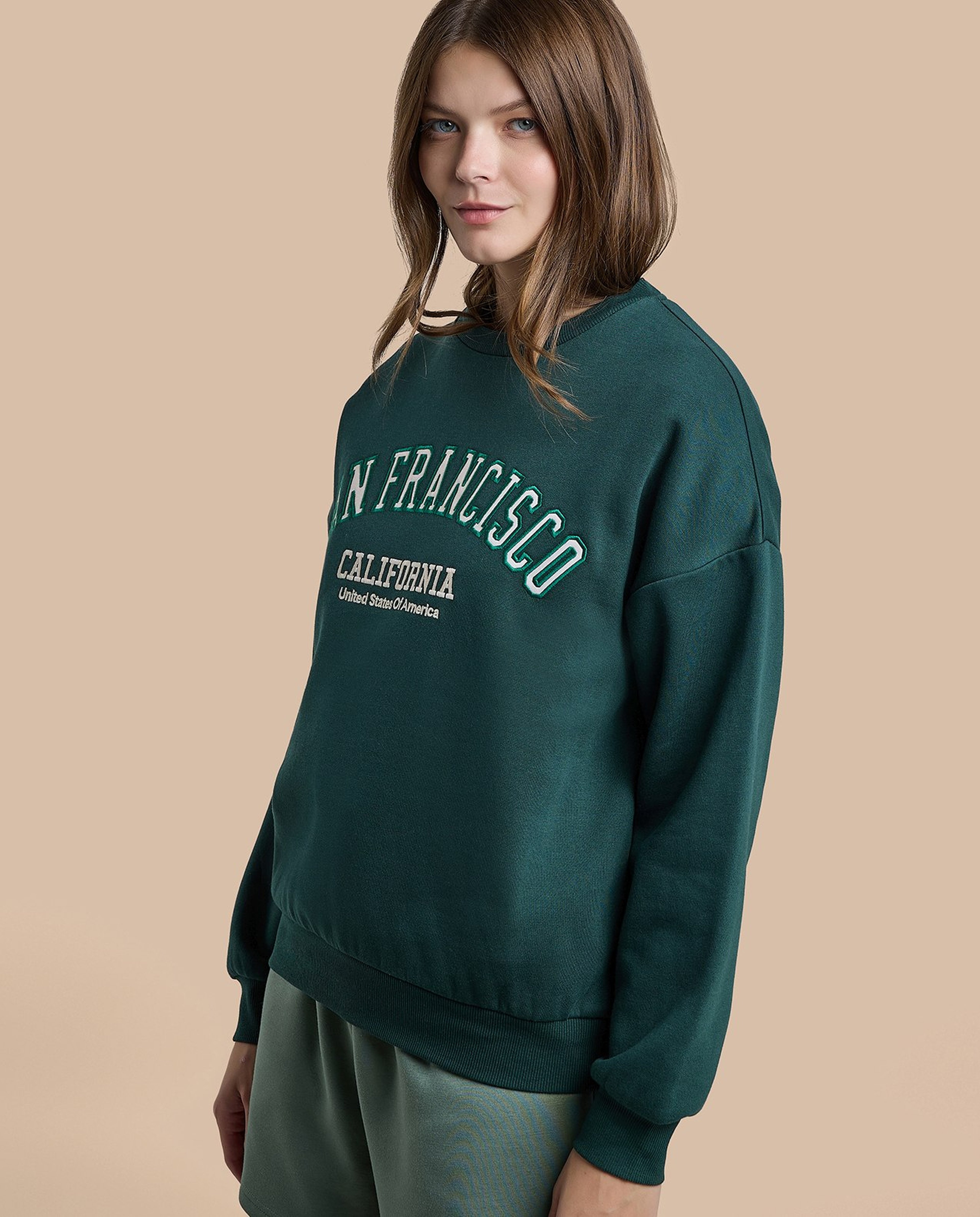 Embroidered Sweatshirt with Crew Neck and Long Sleeves