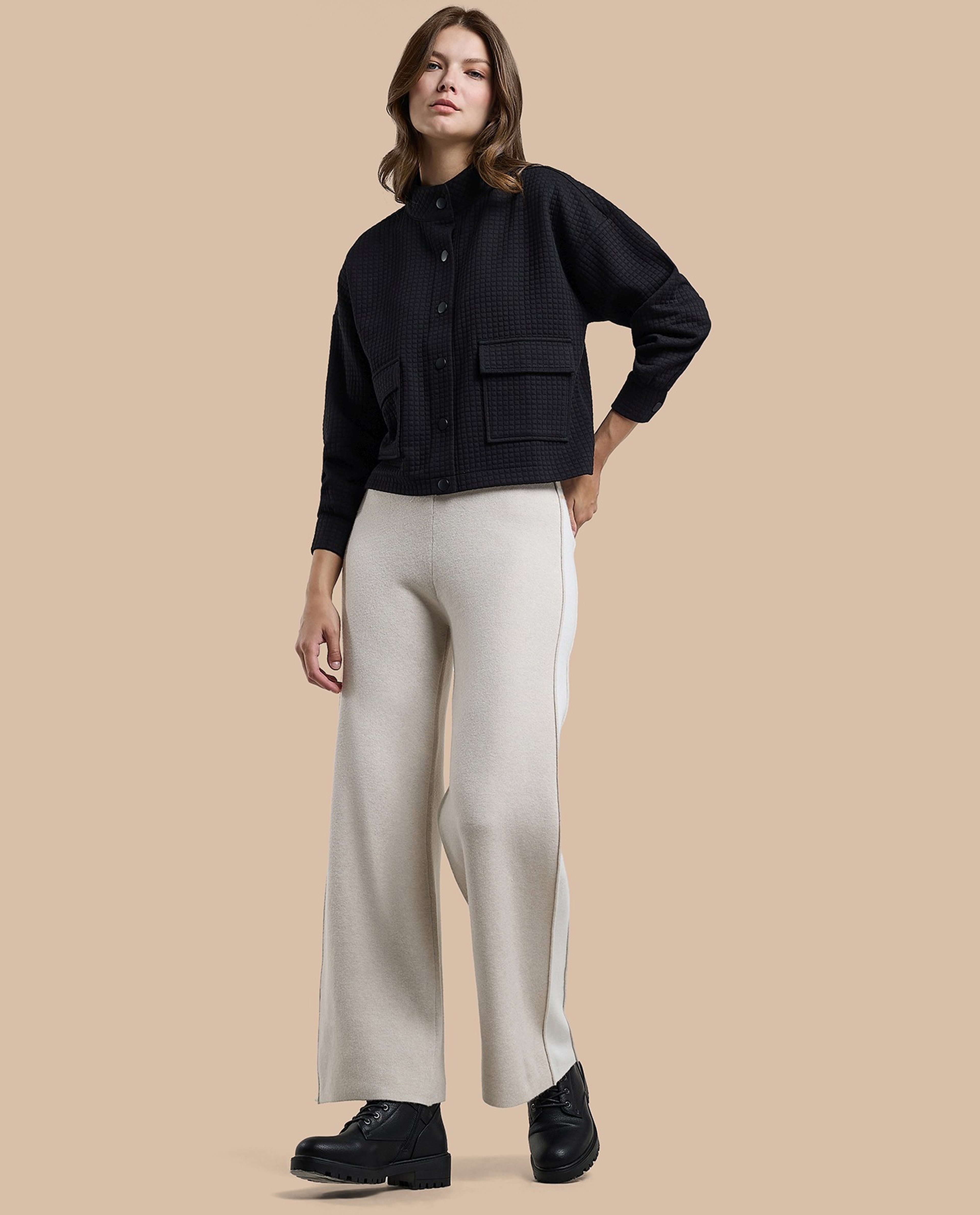 Textured Jacket with Button Closure