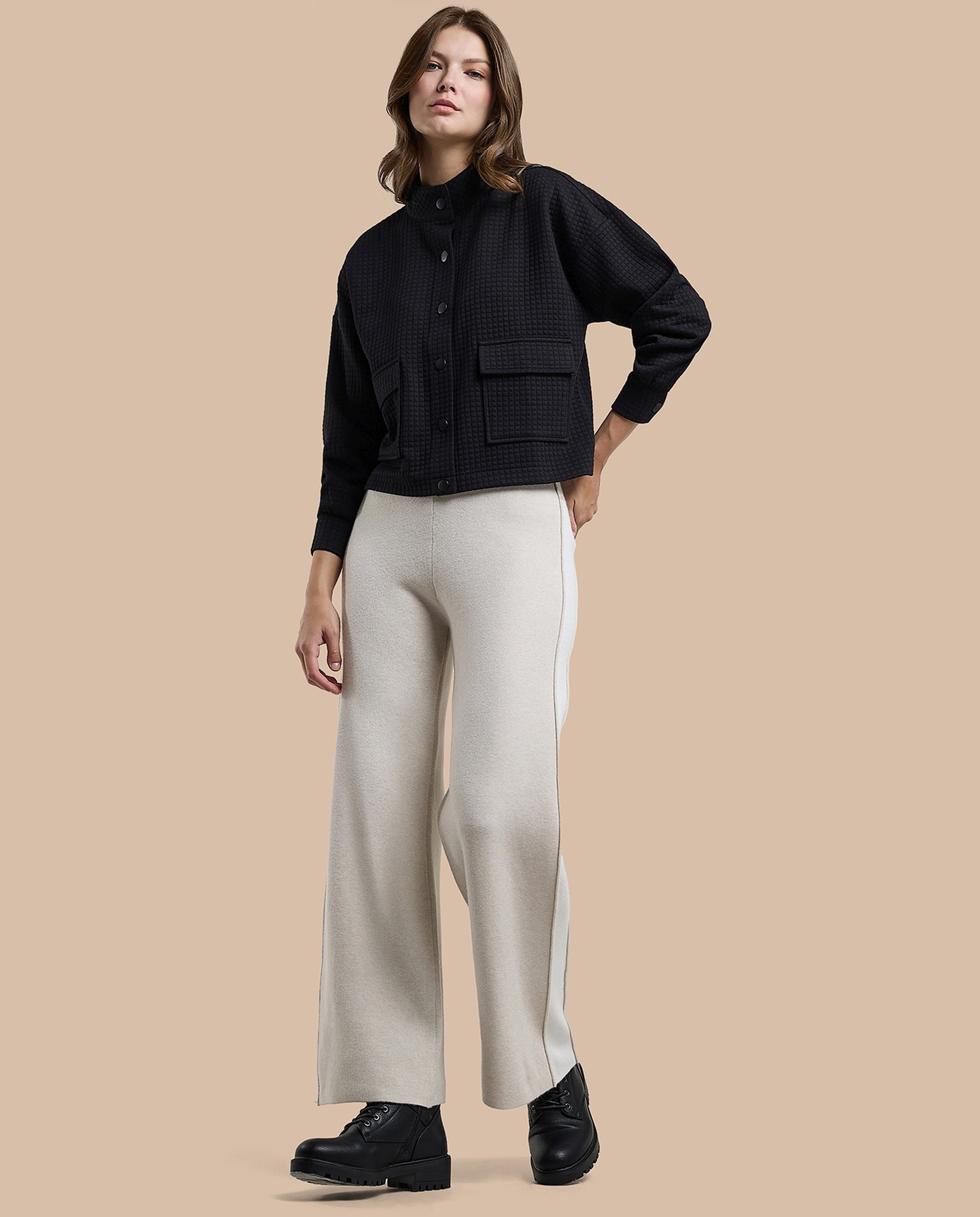 Textured Jacket with Button Closure