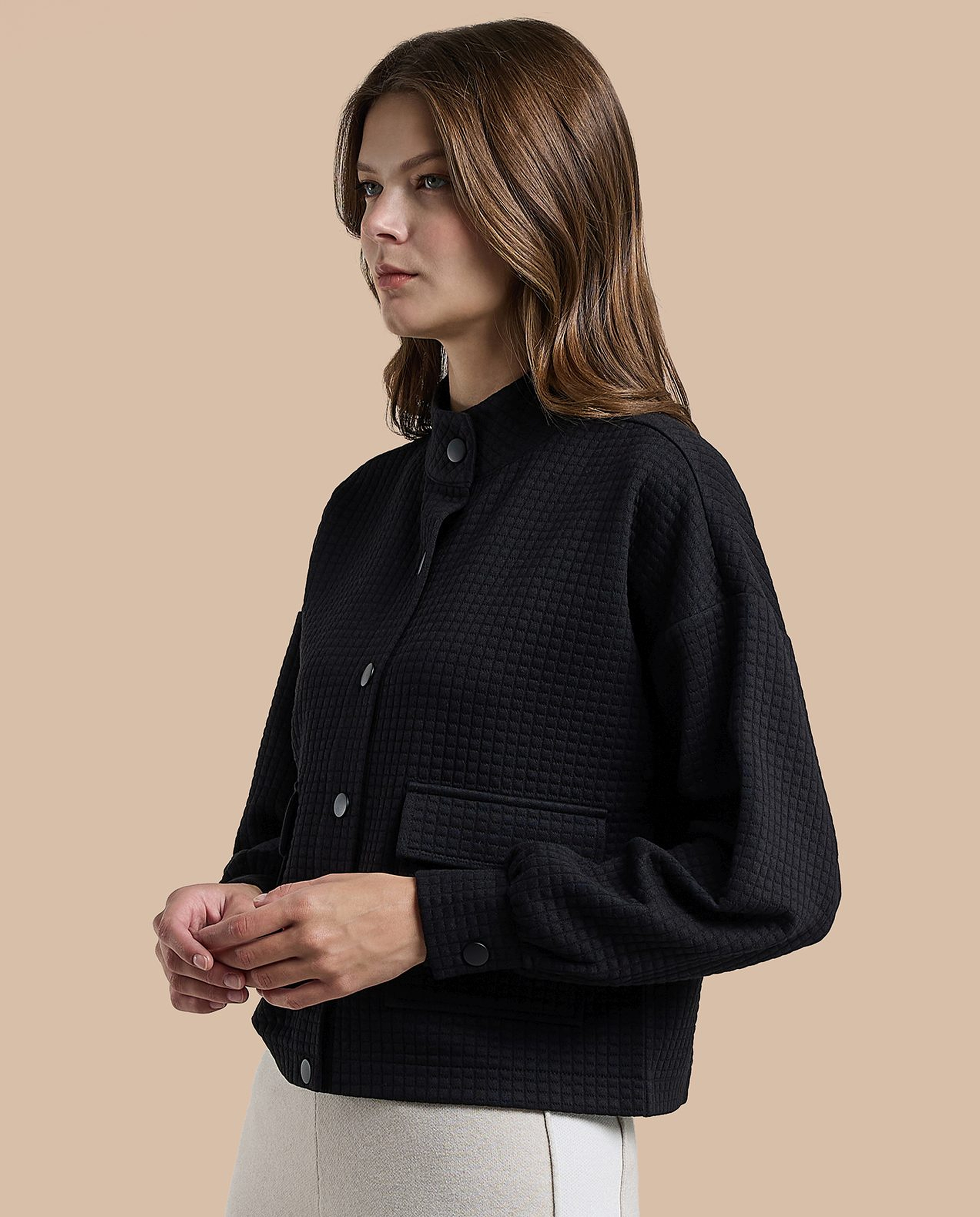 Textured Jacket with Button Closure