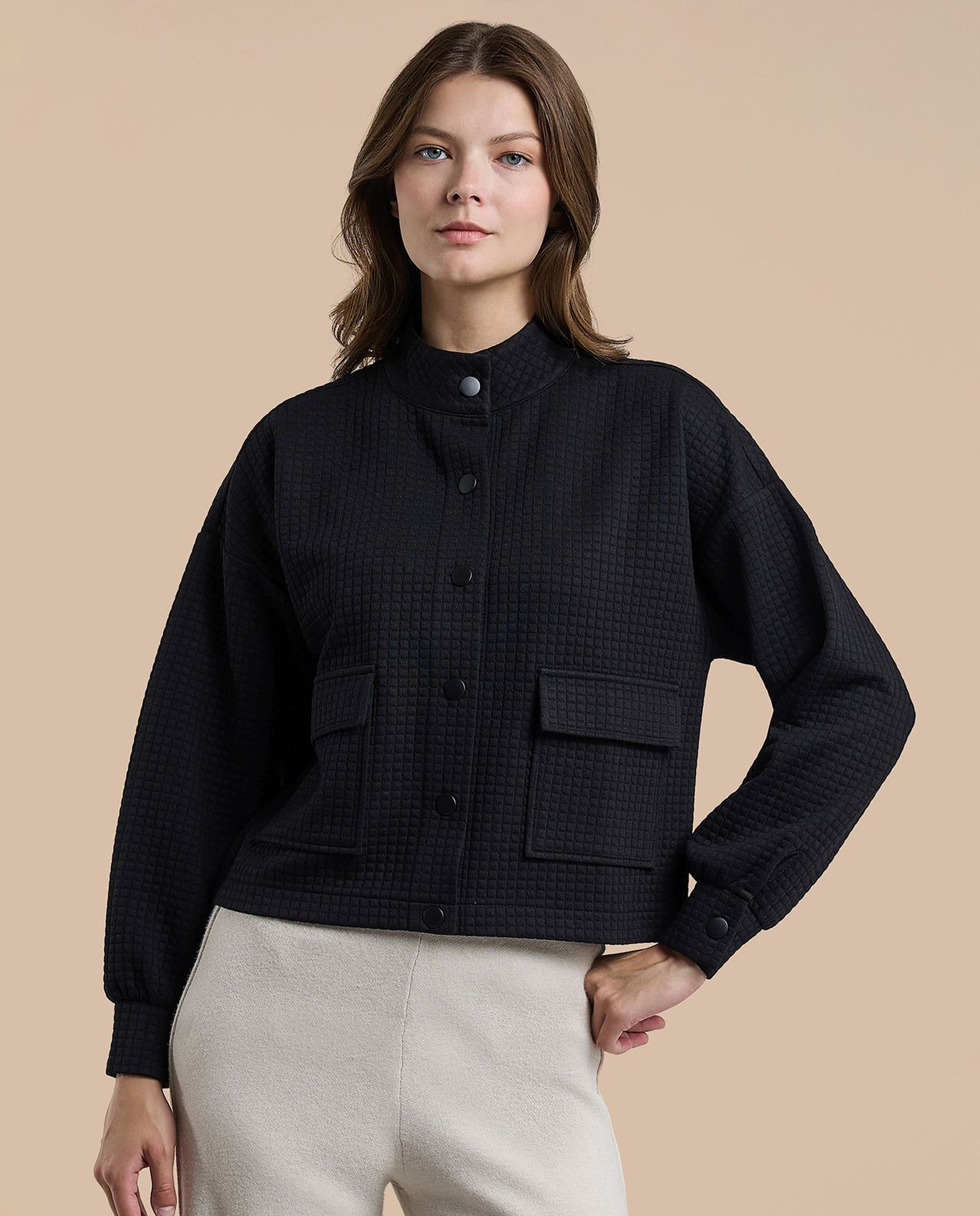 Textured Jacket with Button Closure