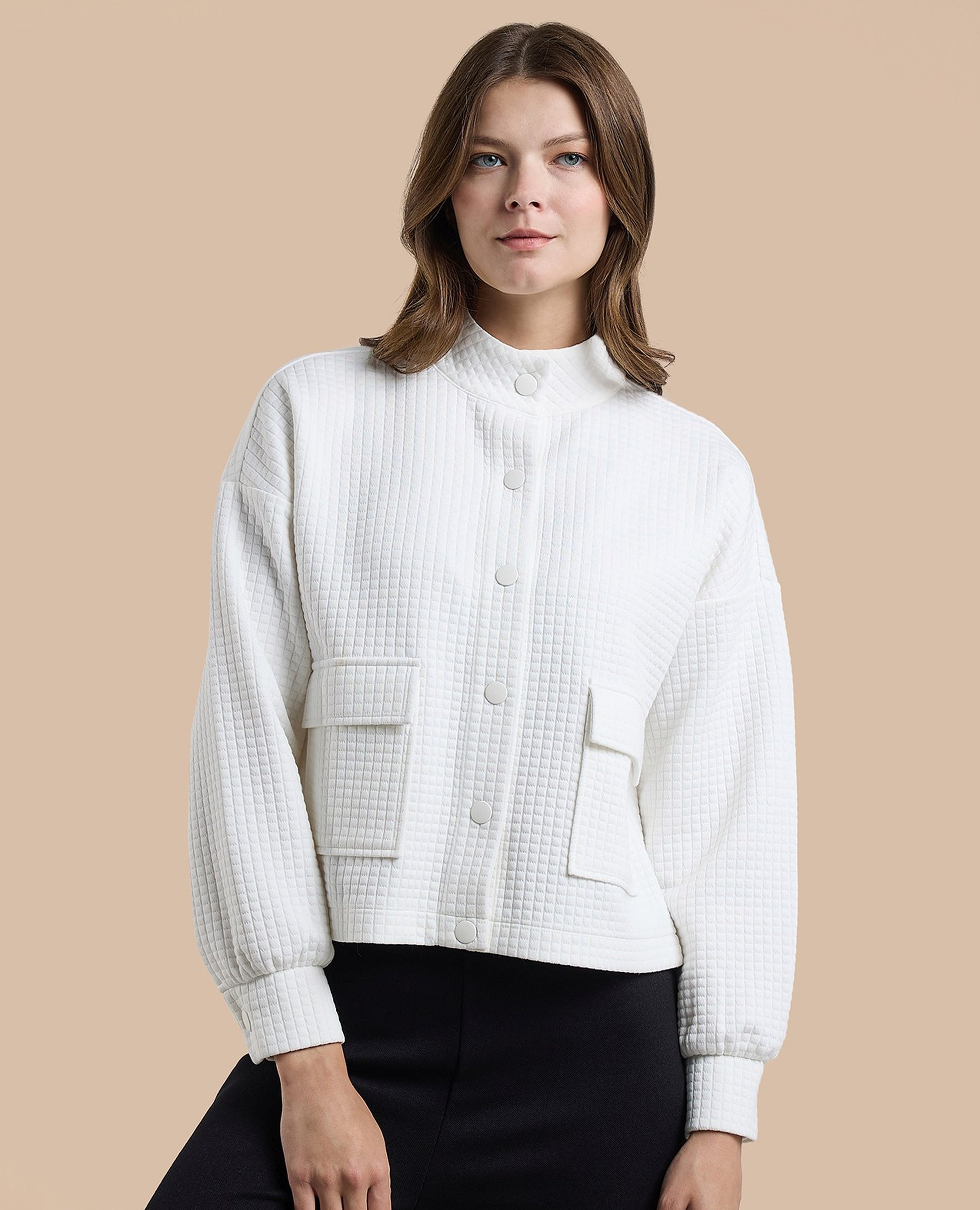 Textured Jacket with Button Closure