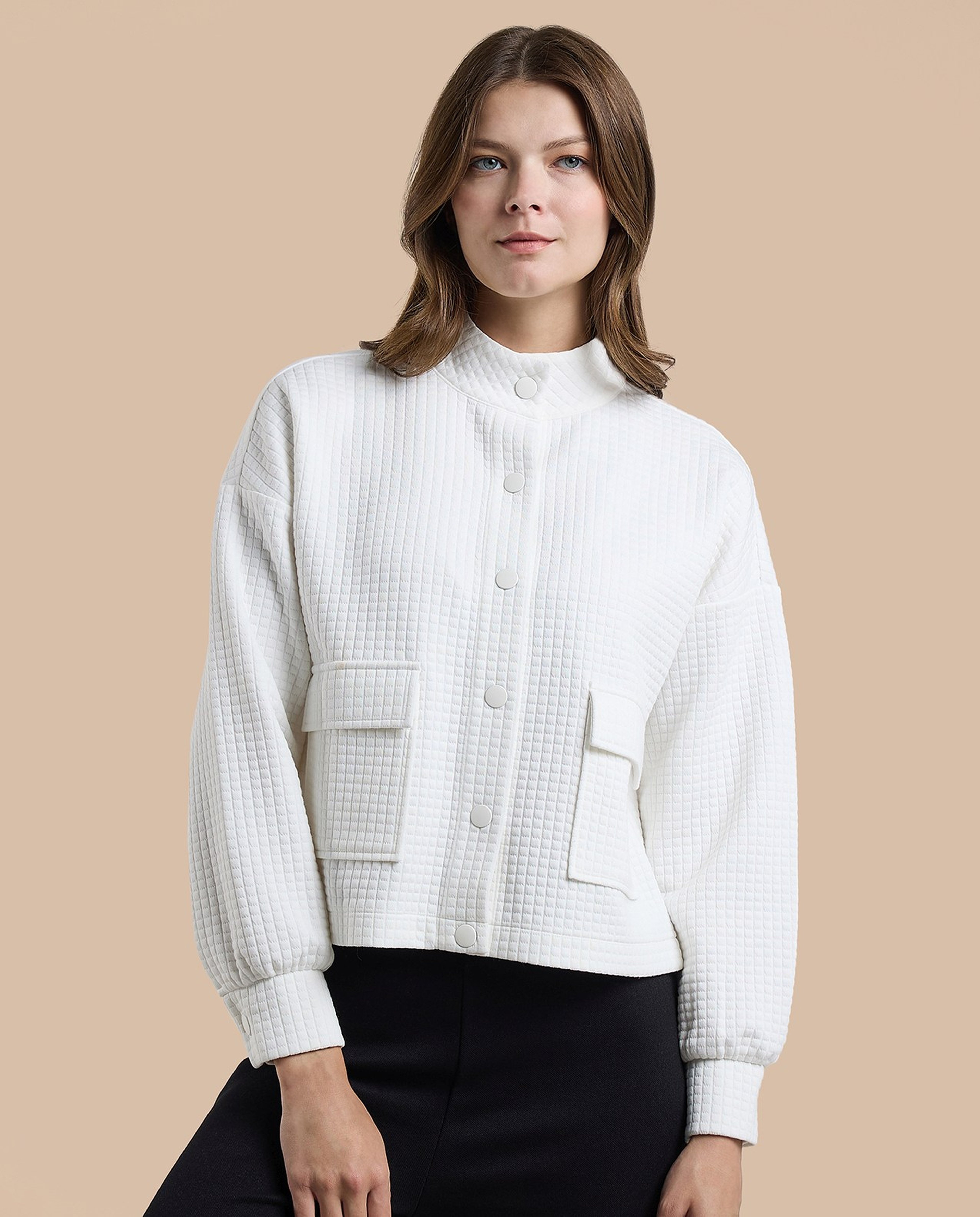 Textured Jacket with Button Closure