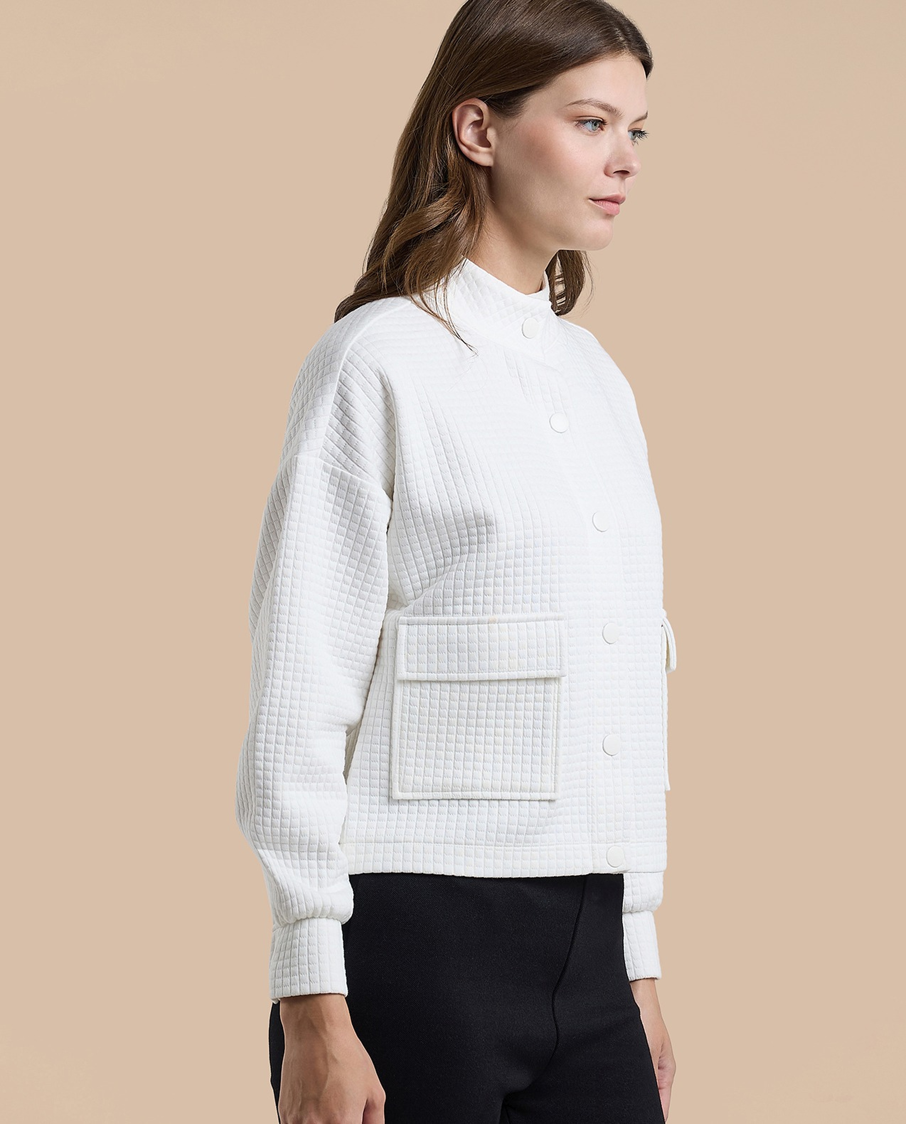 Textured Jacket with Button Closure