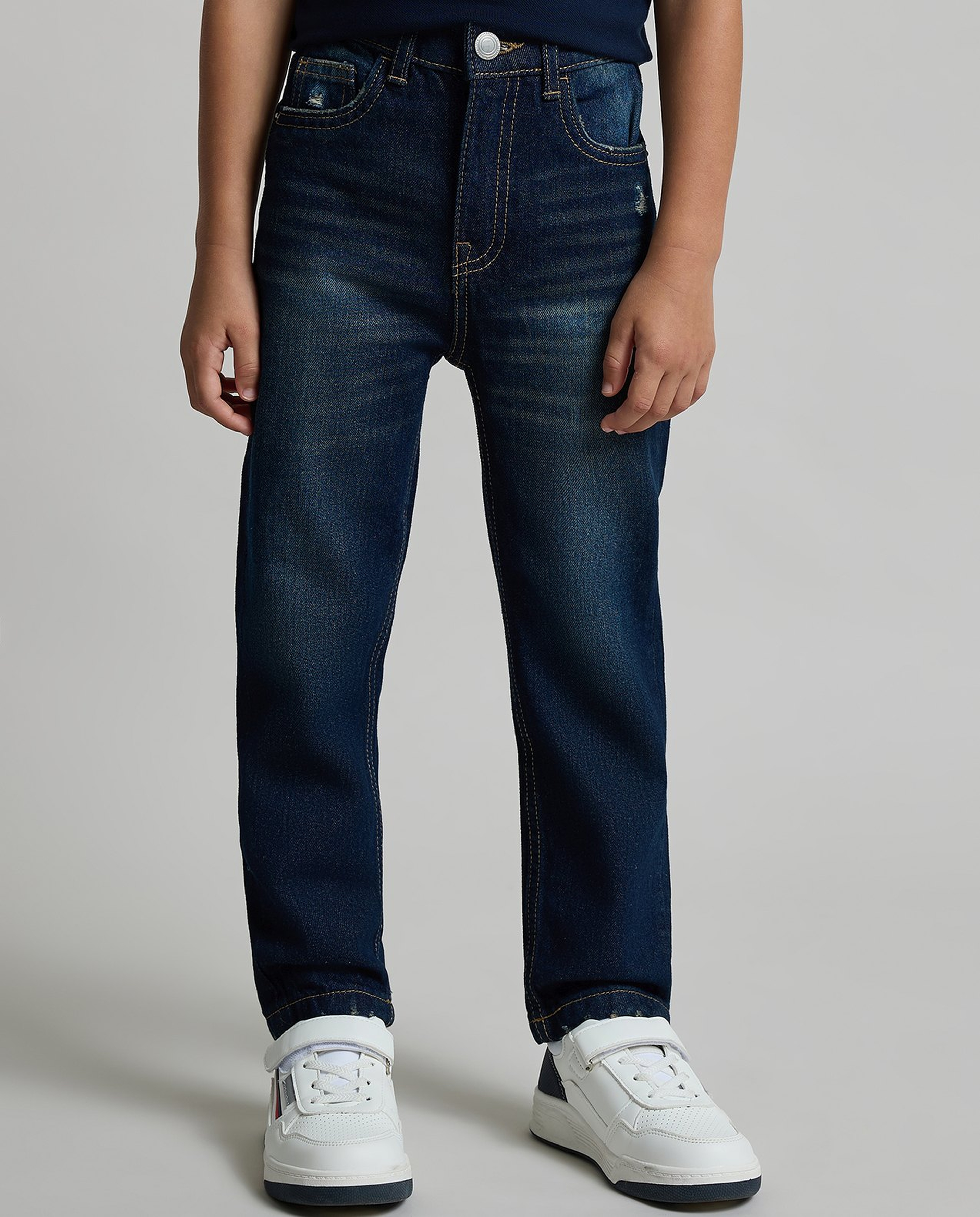 Faded Straight Fit Jeans with Button Closure